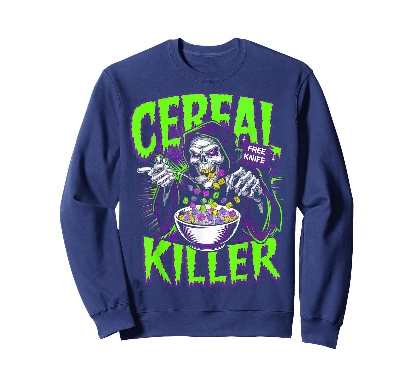Funny Horror Movies And Cereals Lovers Apparel Unisex-Adults Cereal Killer True Crime Lover Grim Reaper Halloween T-Shirt Black Small
