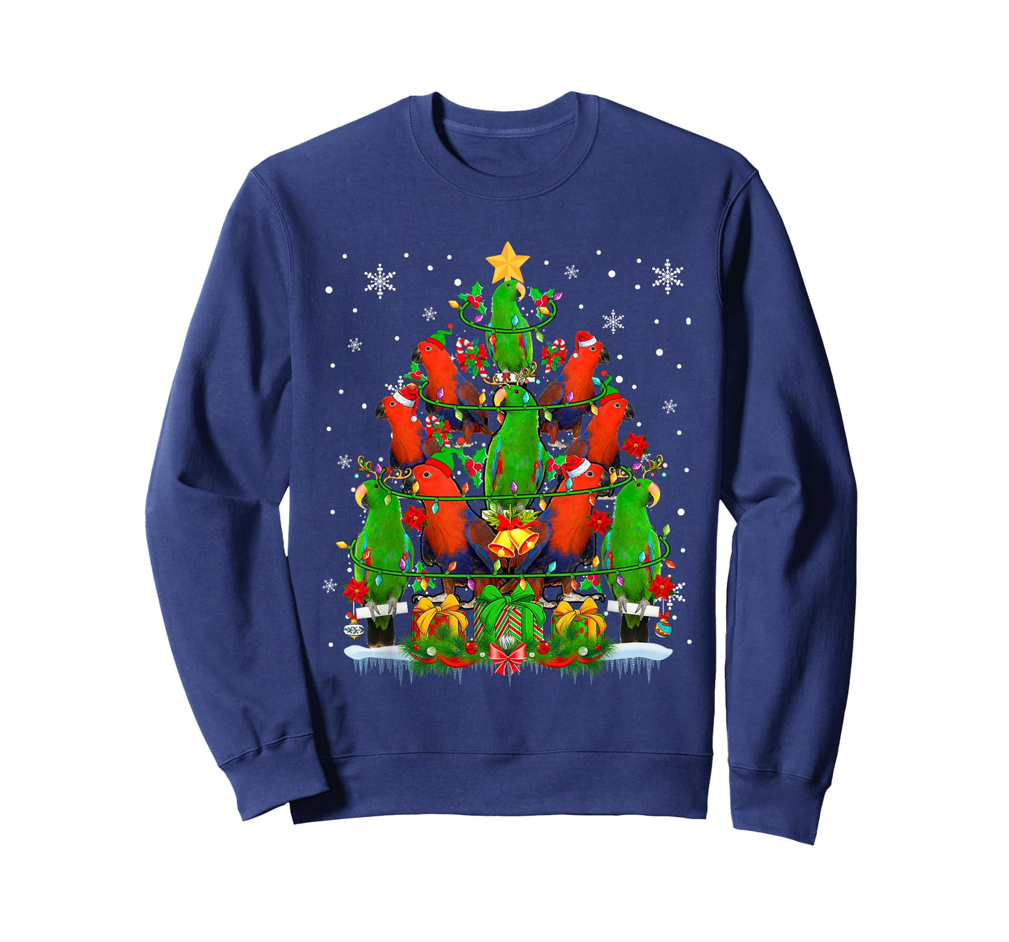 Santa Reindeer Elf Eclectus Parrots Christmas Tree Lover T-Shirt