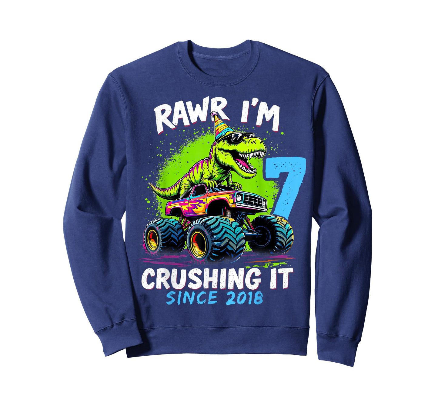 7th Birthday Monster Truck Dinosaur Party Boys Rawr I'm 7 T-Shirt