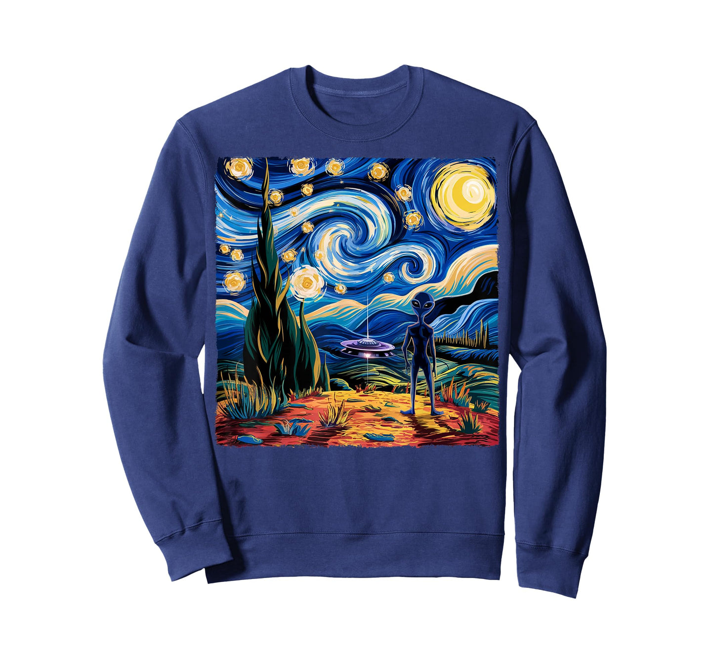 Alien Van Gogh Starry Night UFO Gifts For Men Women Boys Kid T-Shirt