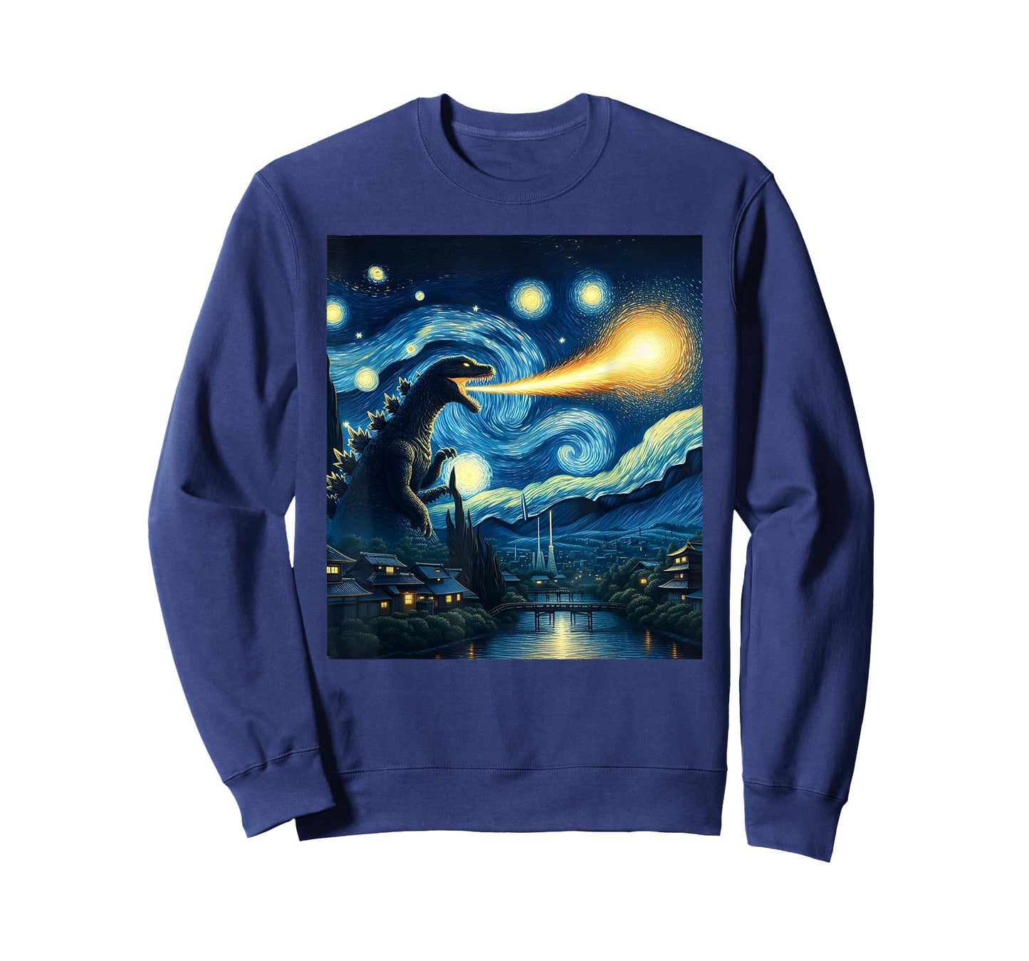 Retro Japanese Kaiju Monster Starry Night Parody Kaiju T-Shirt