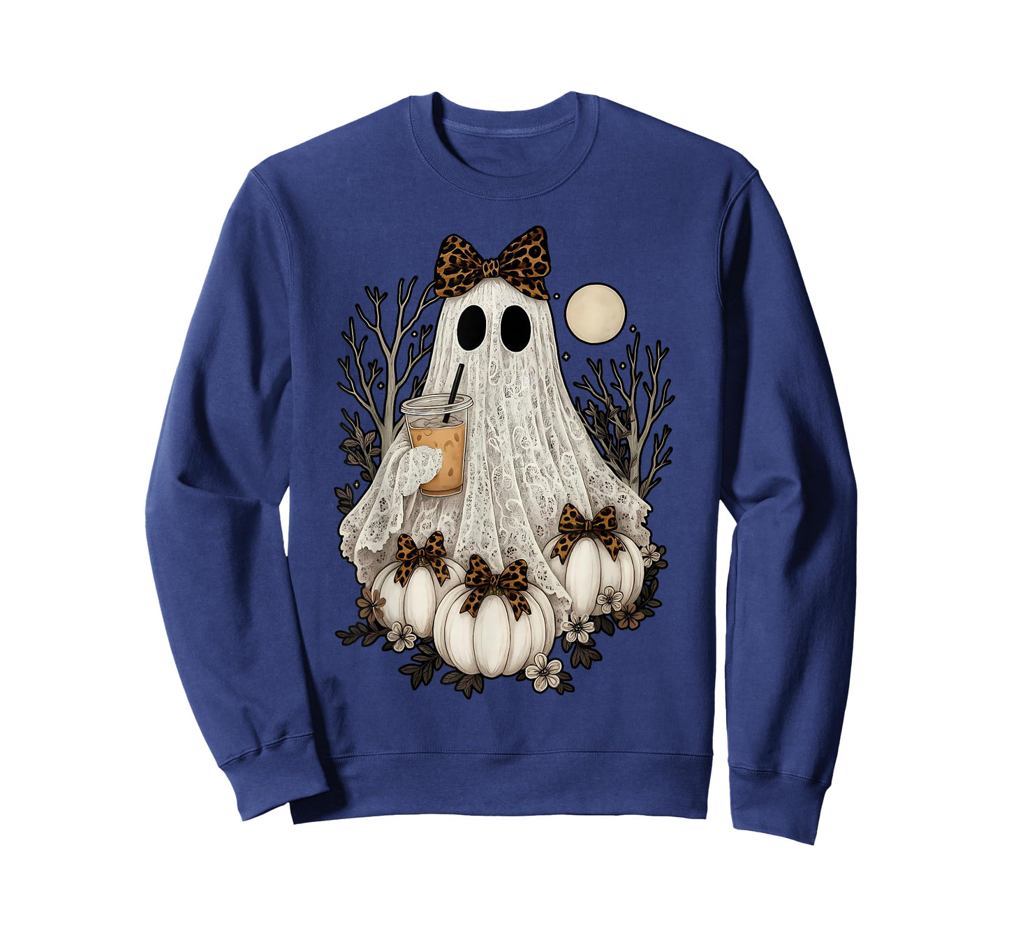 Ghost Coffee Pumpkin Coquette Bow Leopard Halloween Spooky T-Shirt