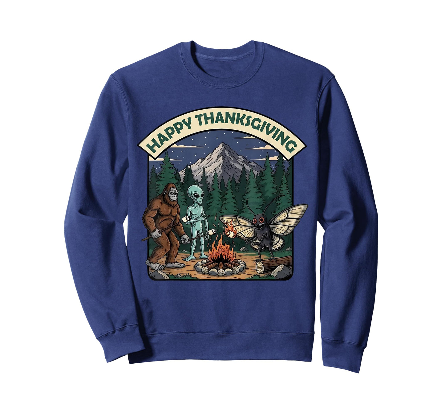 Happy Thanksgiving Shirt Men Bigfoot Alien Mothman Sasquatch T-Shirt