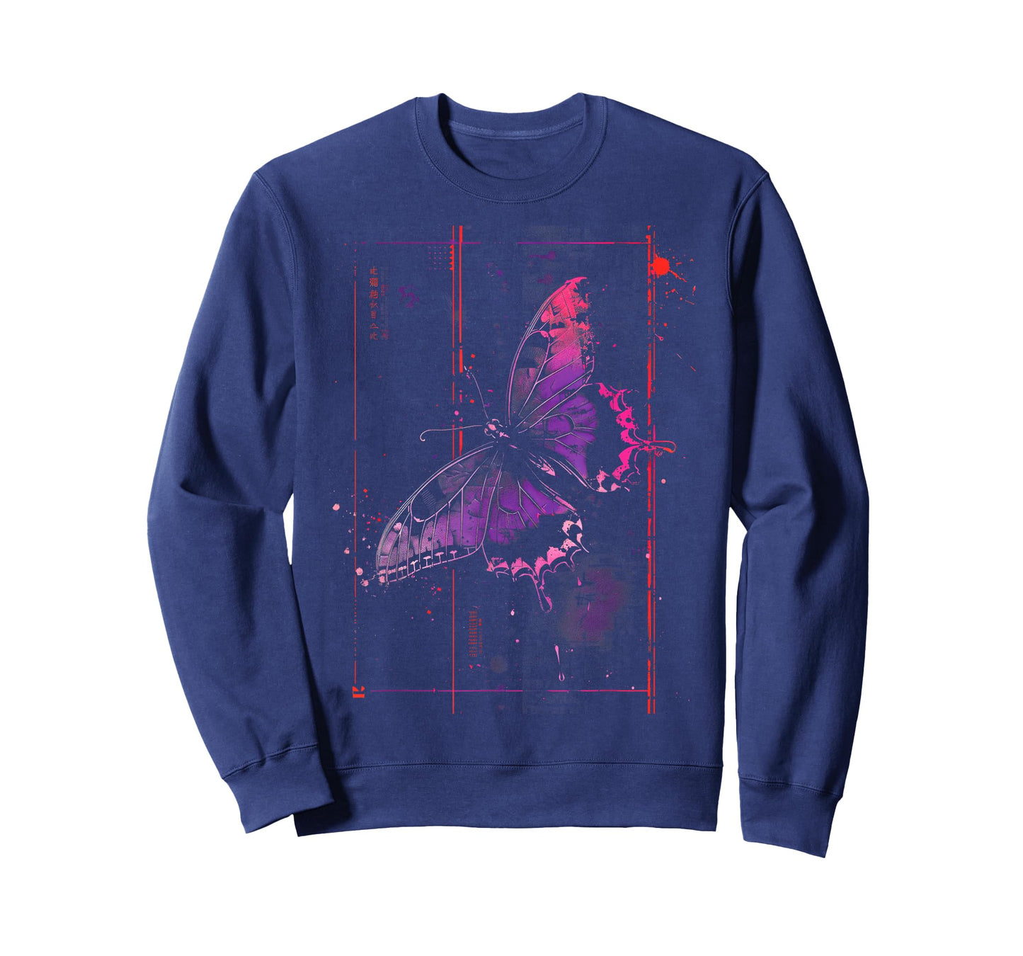Anime Japanese Goth Cyberpunk City Butterfly Art Colorful T-Shirt