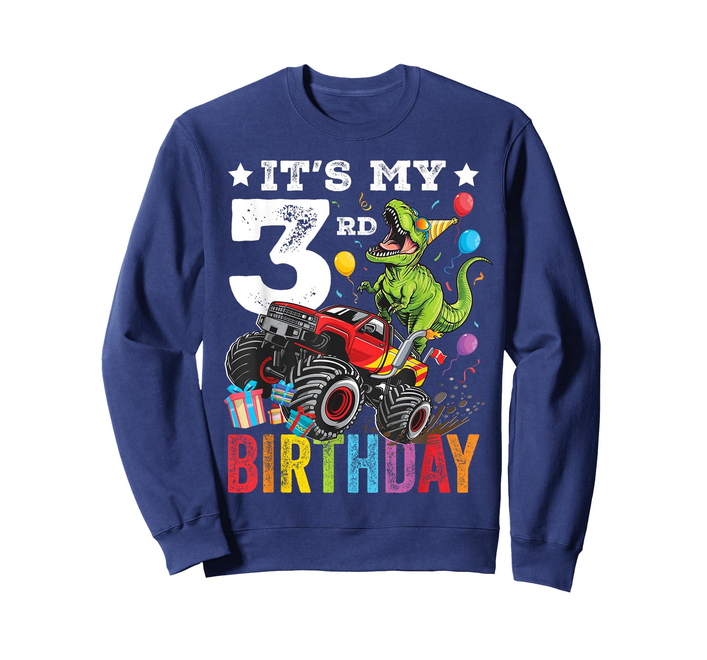 Three 3rd Birthday Dinosaur Monster Truck T-Shirt