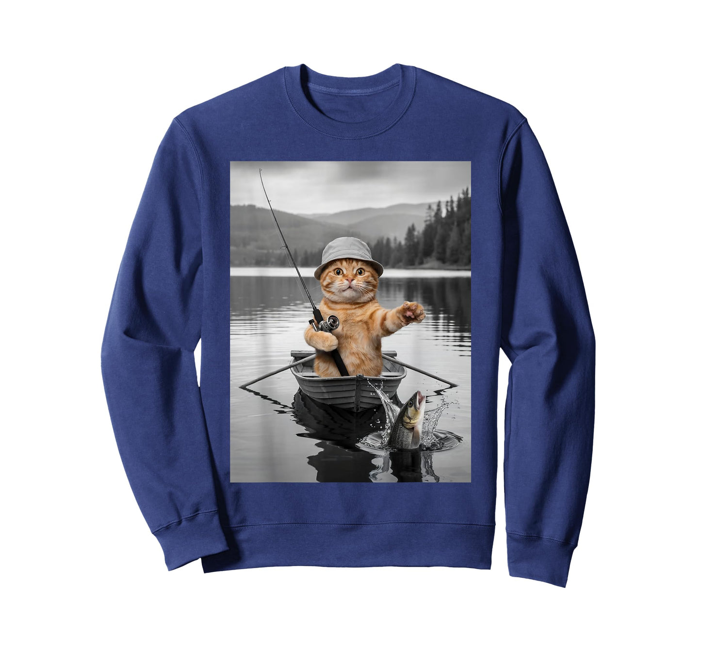 Weird Cat Selfie Boat Fishing Funny Cat Meme T-Shirt