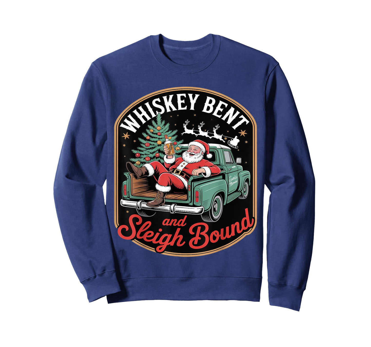 Whiskey Bent and Sleigh Bound Santa Truck T-Shirt
