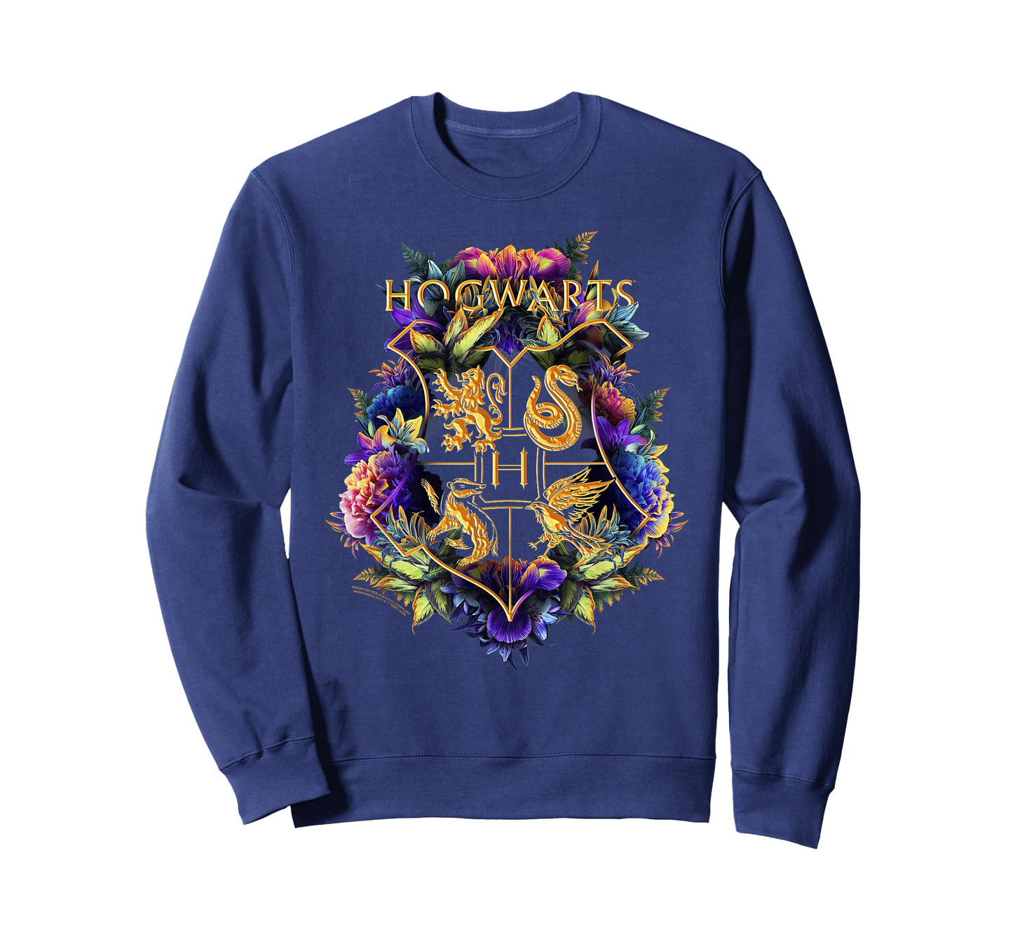 Harry Potter Hogwarts Multi-Colored Floral Crest T-Shirt