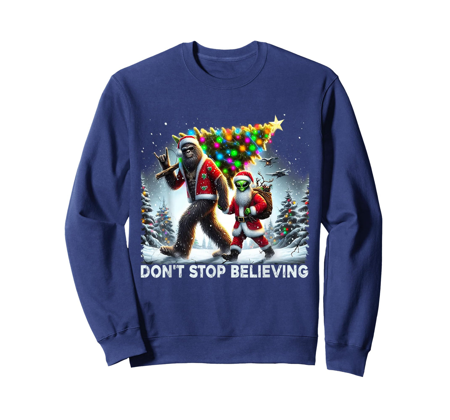 Believe Funny Alien and Santa Christmas Design T-Shirt