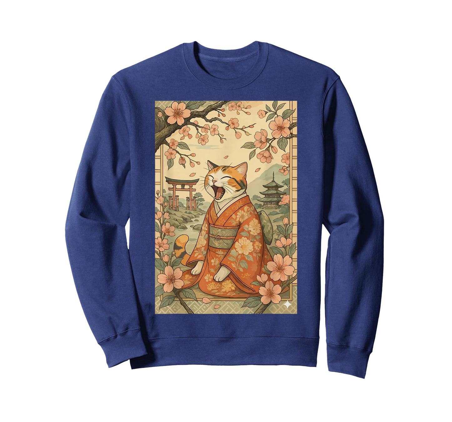 Funny Cat Shirt in Kimono Cherry Blossom Japanese Art T-Shirt