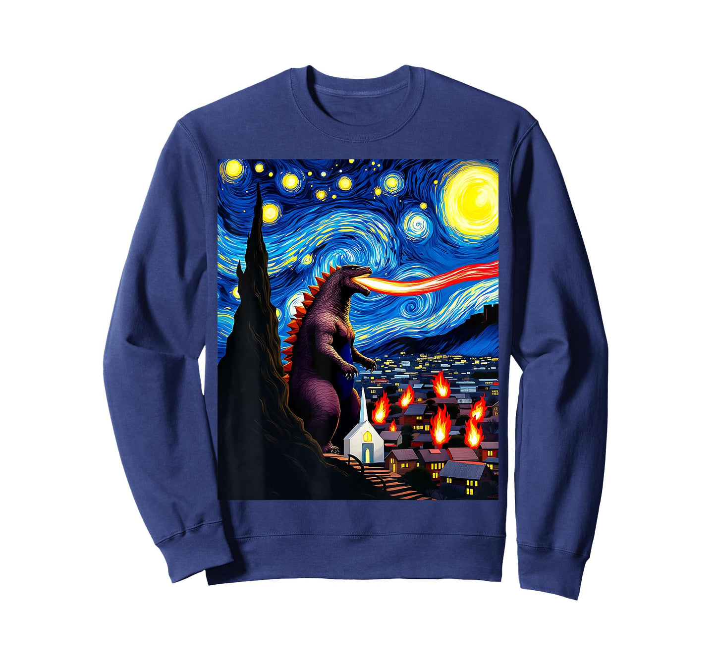 Kaiju Monster Van Gogh Starry Night Inspired Design T-Shirt