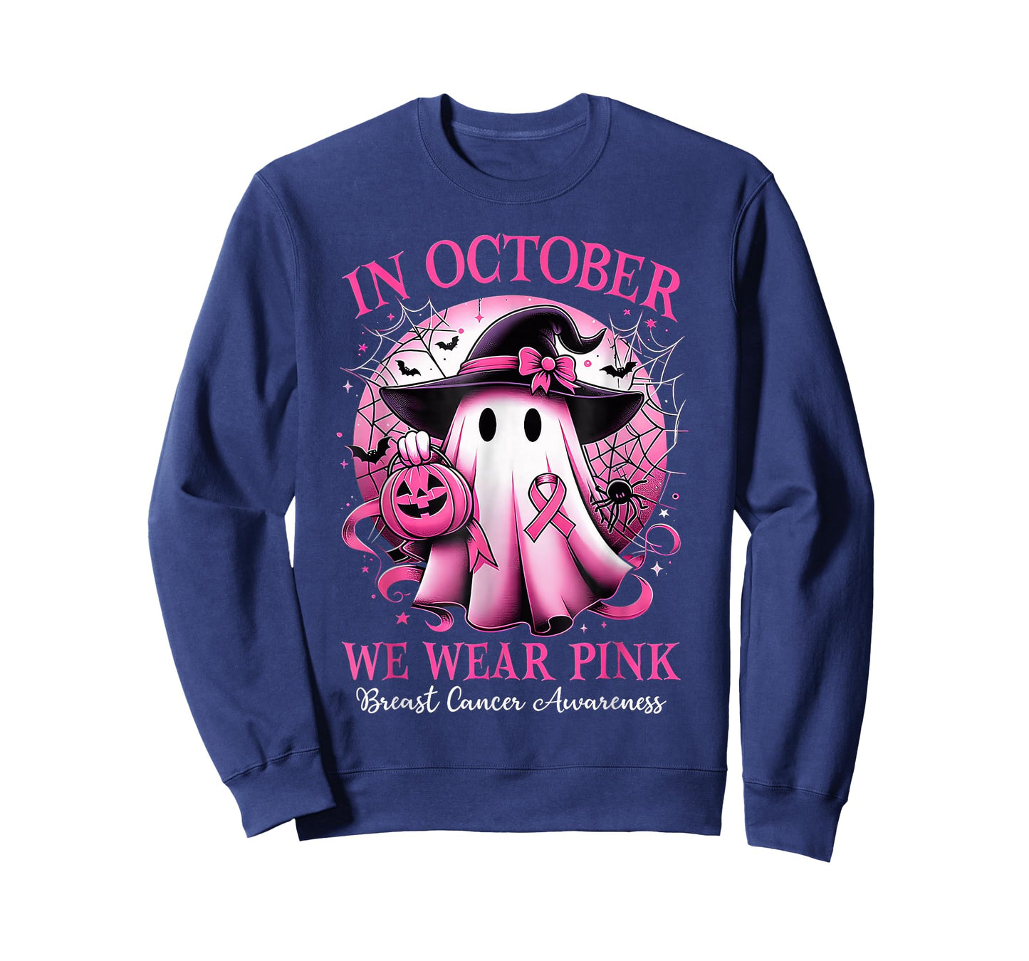In October We Wear Pink Witch Ghost Breast Cancer Awareness T-Shirt