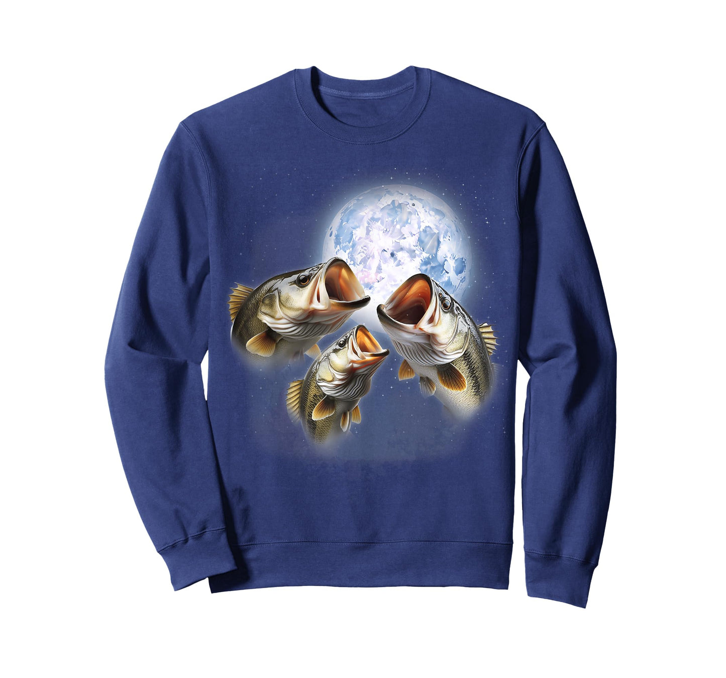 3 Bass Fish At The Moon Funny Bass Fishing Lover Fisherman T-Shirt