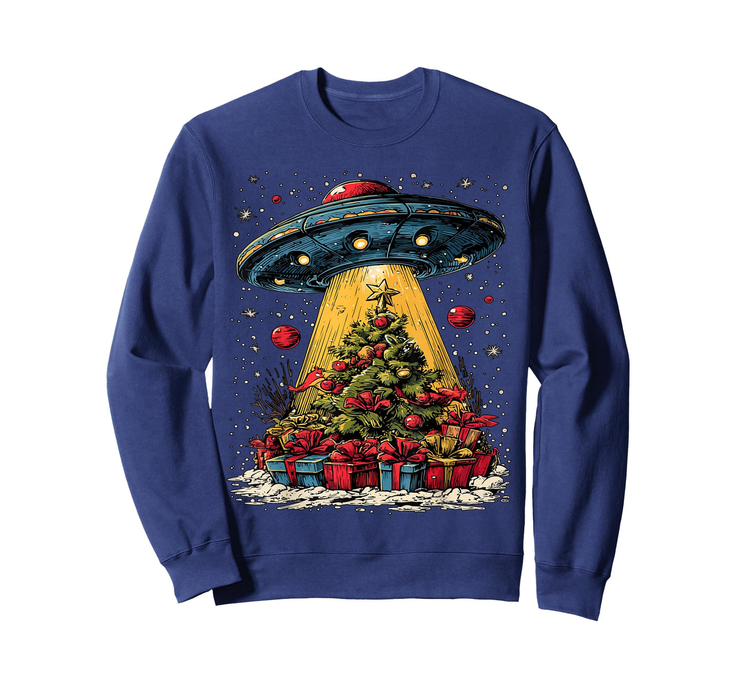 Funny Christmas Tree and UFO Snowflakes Alien Lovers Snowy T-Shirt