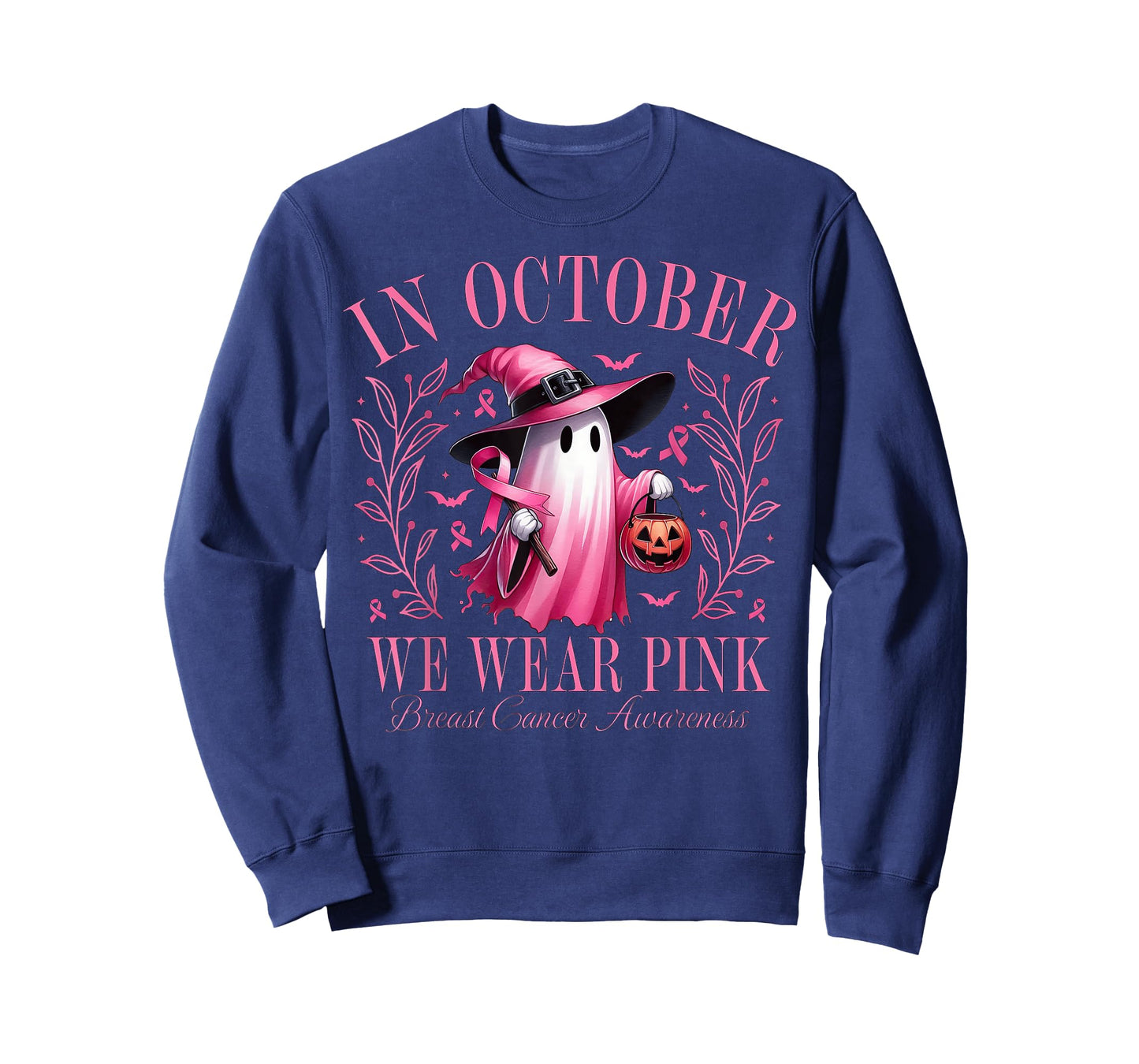 Halloween Pink Ghost In October We Wear Pink Breast Cancer T-Shirt