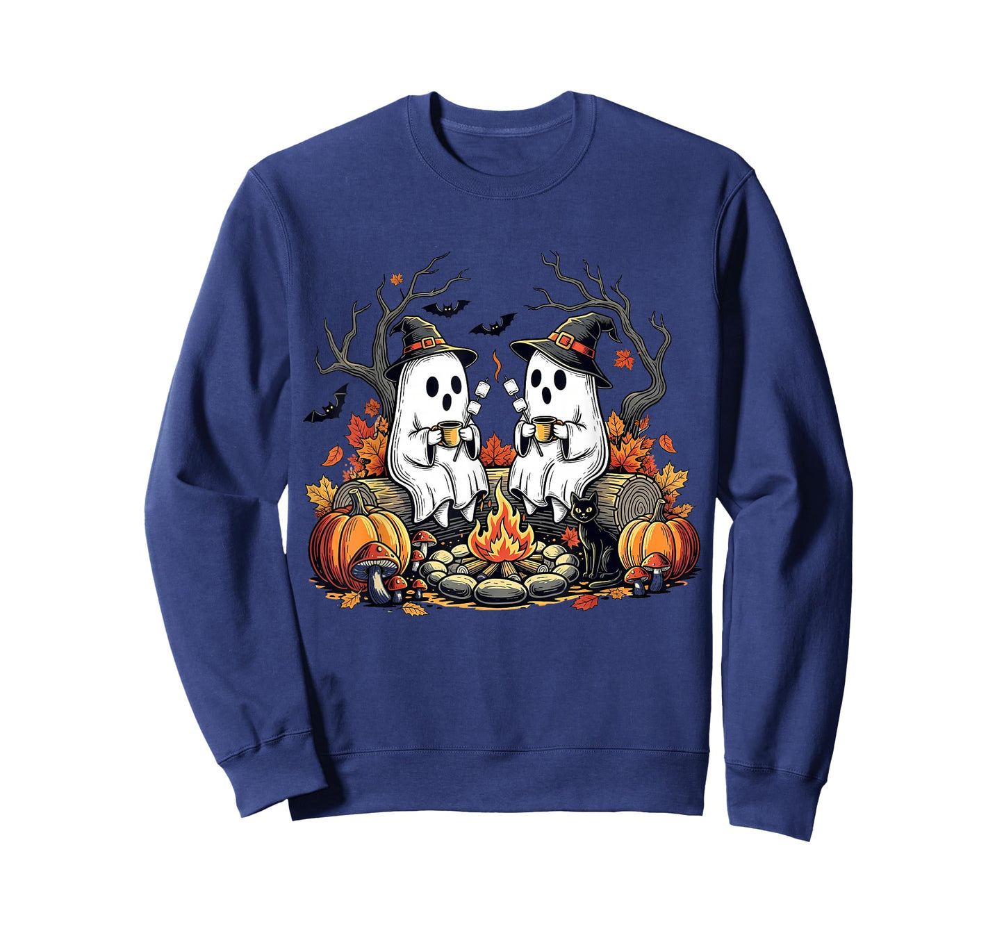 Retro Cute Ghost Boo Spooky Season Autumn Camping Halloween T-Shirt