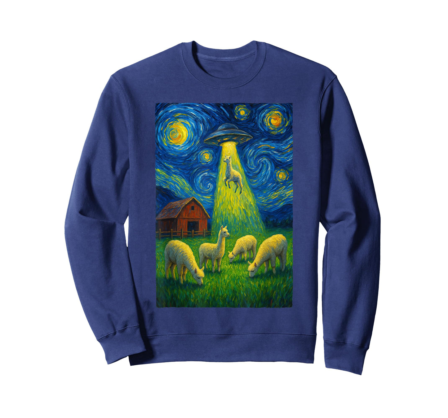 Llama Alien UFO Abduction Starry Night Farmers T-Shirt