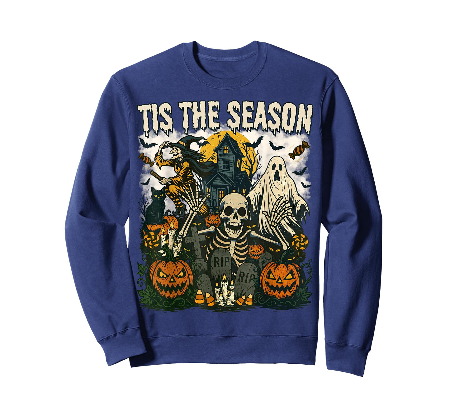 Vintage Tis The Season Halloween Skeleton Ghost Vibes Retro T-Shirt