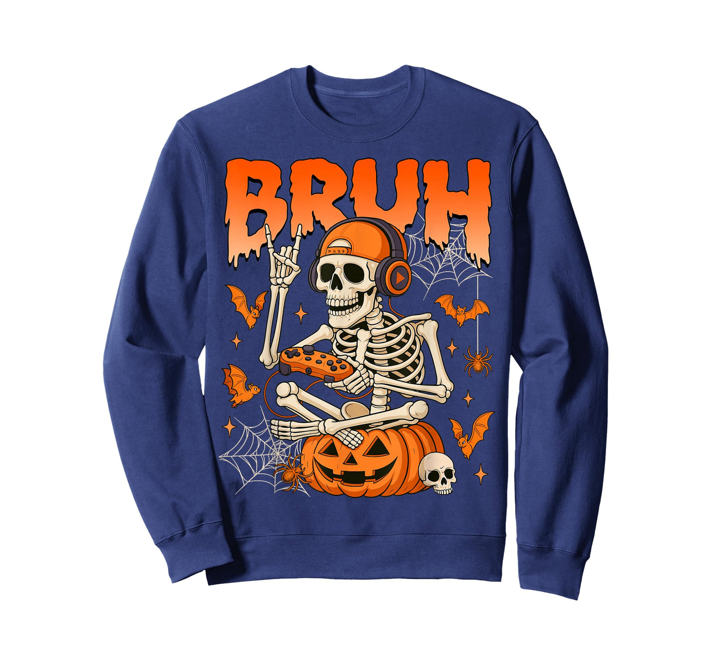 Bruh Halloween Boys Kids Gamer Mens Skeleton Video Gaming T-Shirt