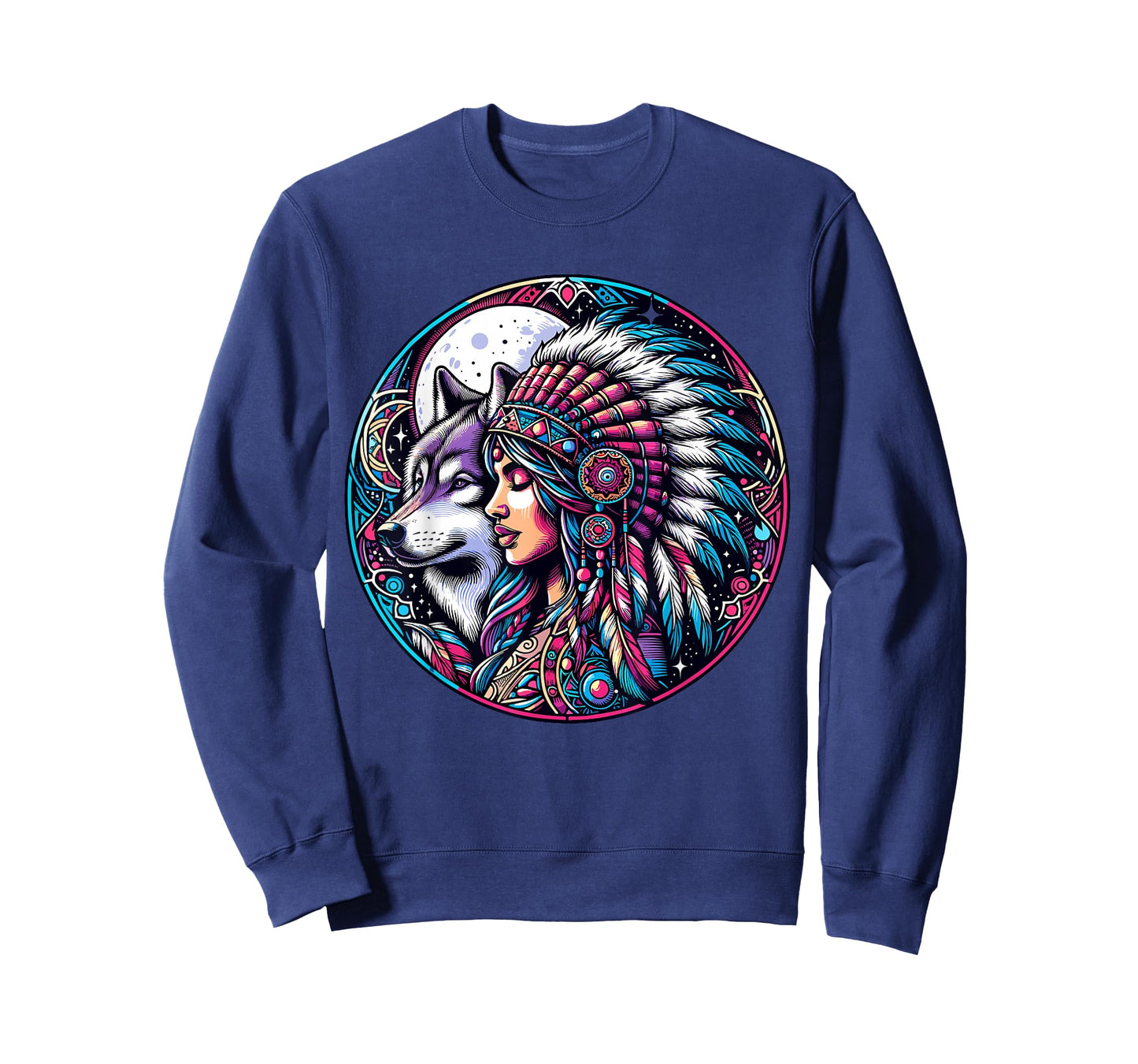 Native American Totem Woman and Wolf T-Shirt