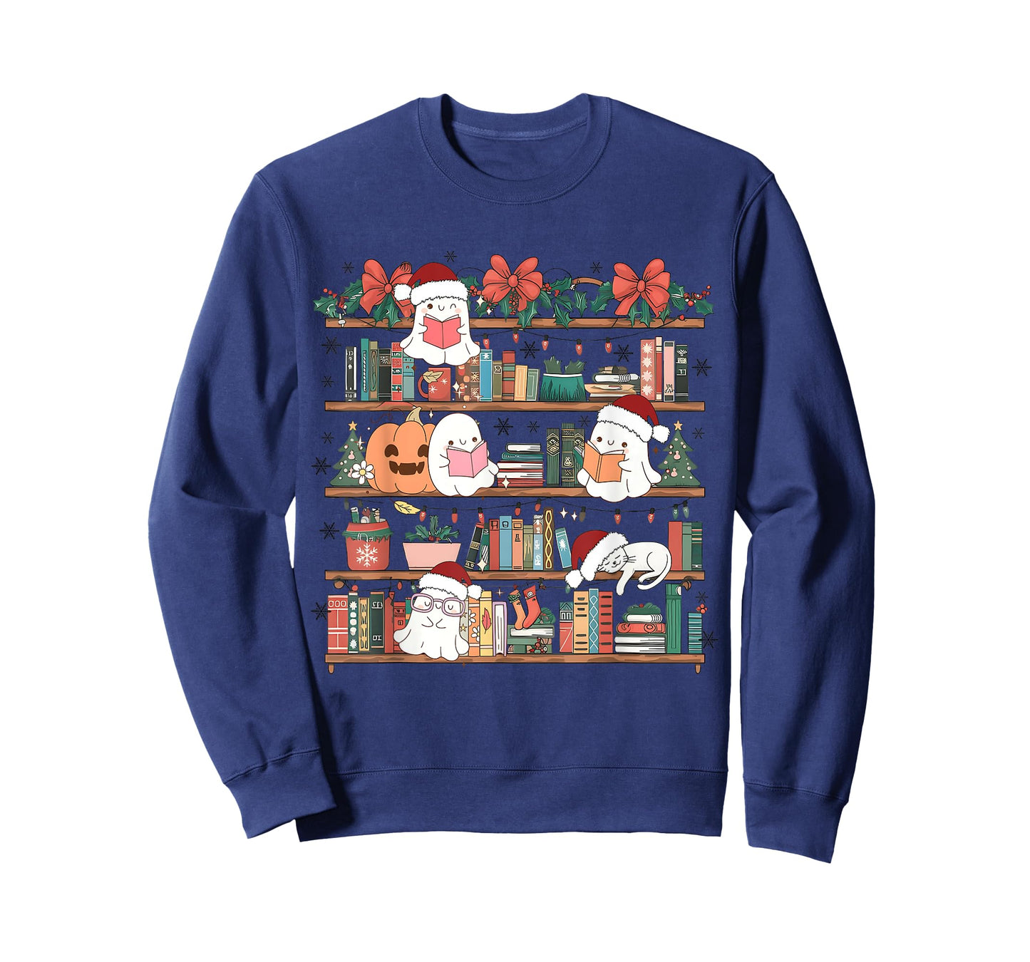Ghost Christmas Reading Book Lover Library Christmas Teacher T-Shirt