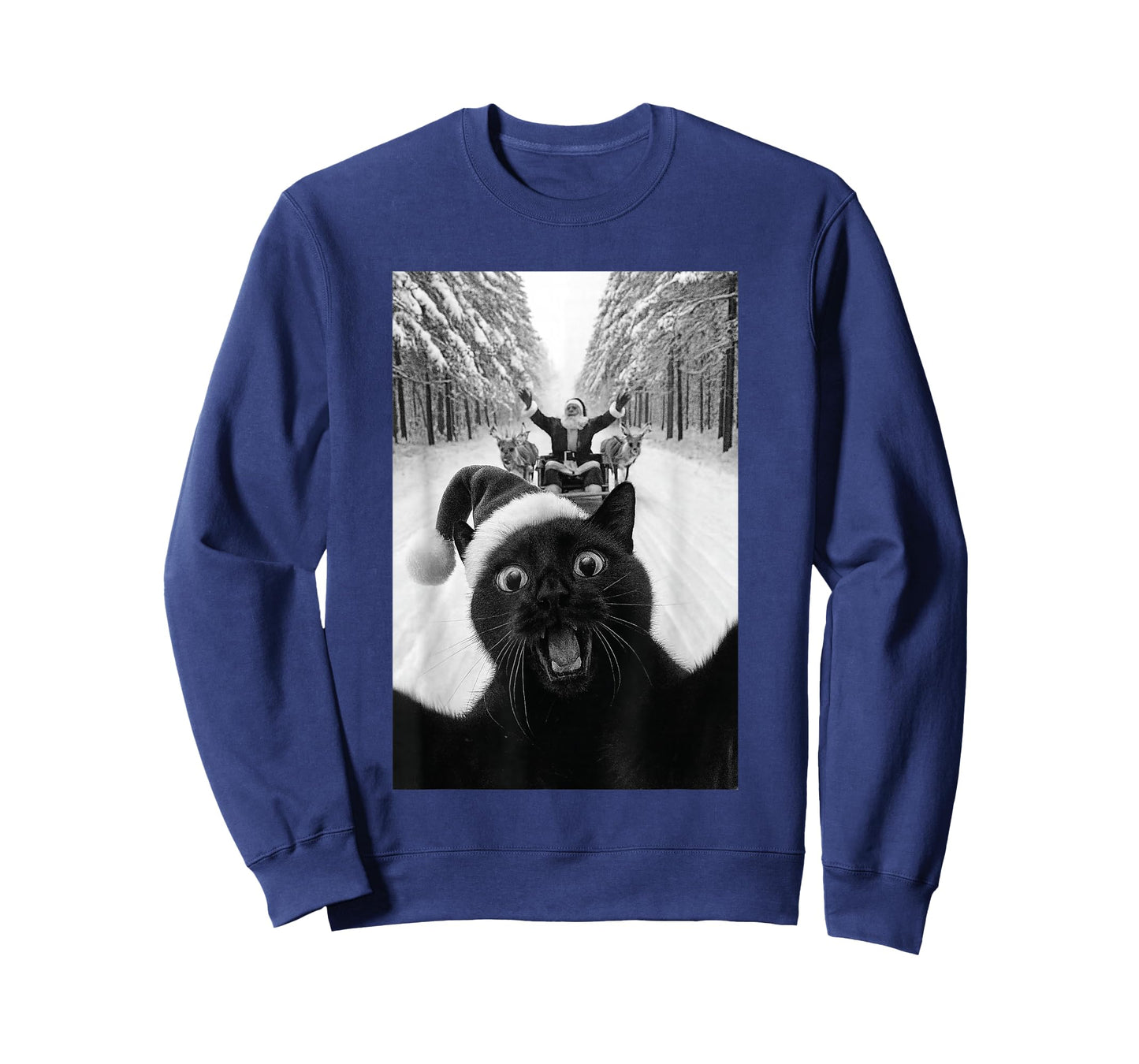 Funny Black Cat Selfie with Santa Christmas T-Shirt