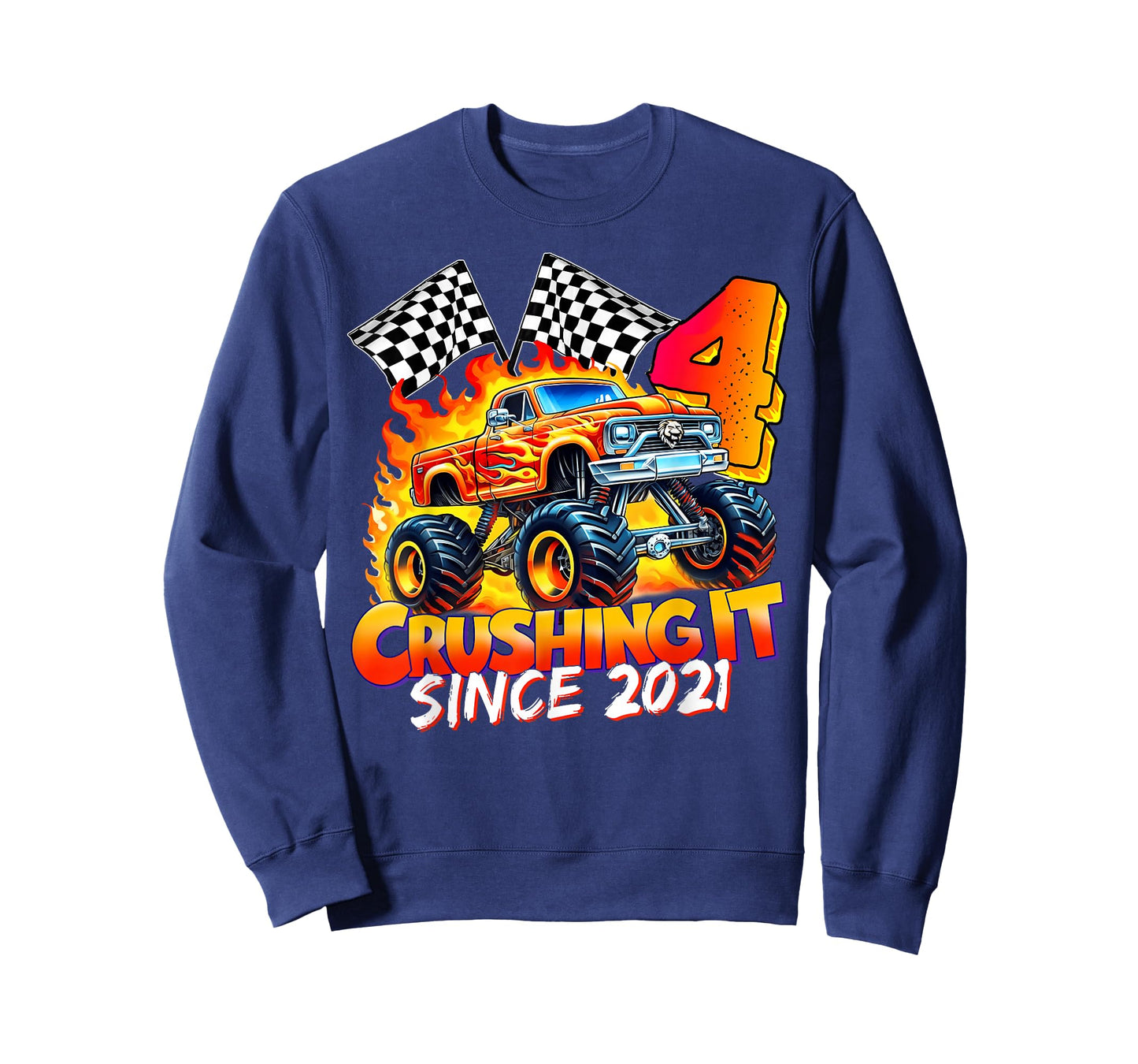 Monster Truck Birthday 4 Year Old Born 2021 4th Party Boys T-Shirt