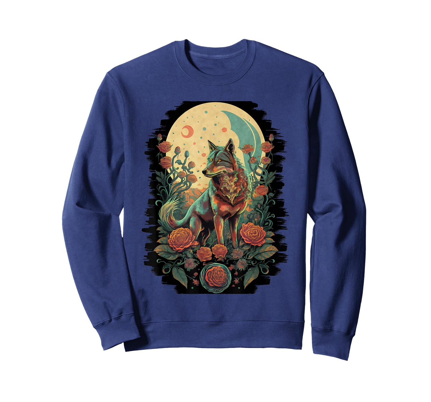 Botanical Wolf Women Roses Full Moon Children Floral Wolf T-Shirt