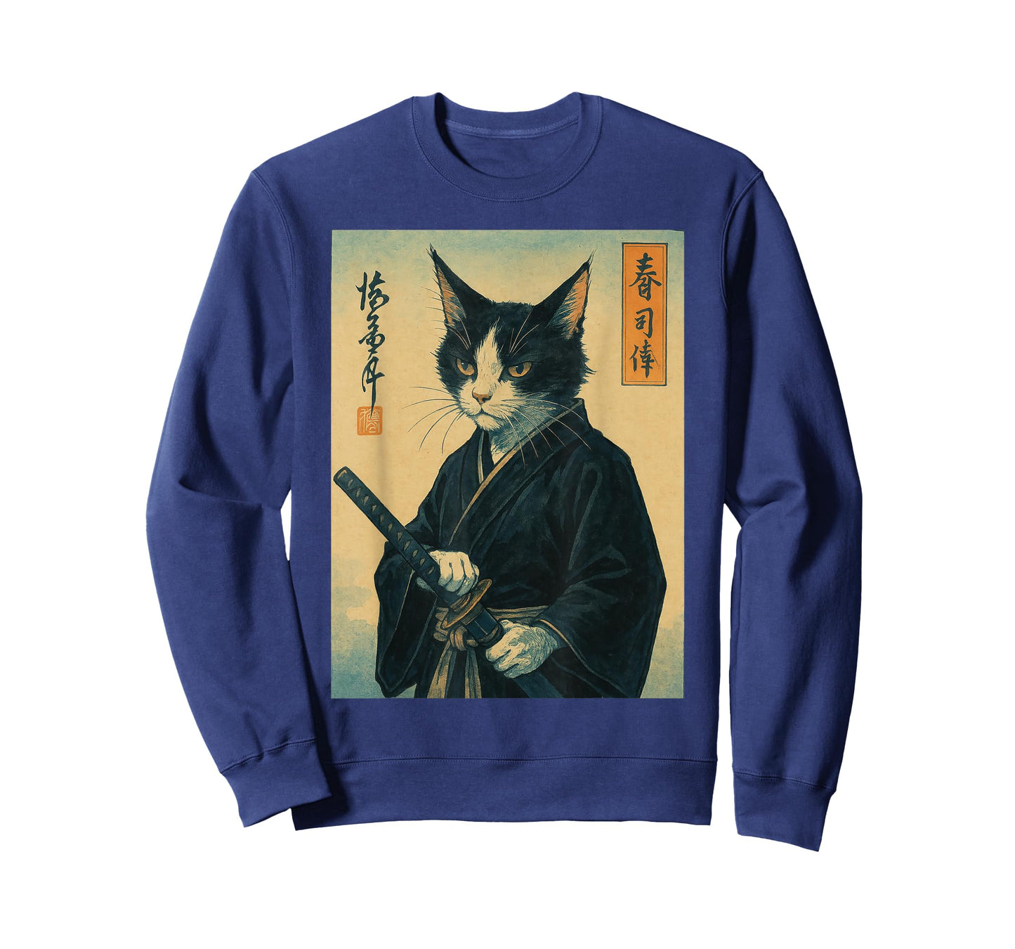 Samurai Cat Ukiyo-e Anime Japanese Graphic Woodblock Art T-Shirt