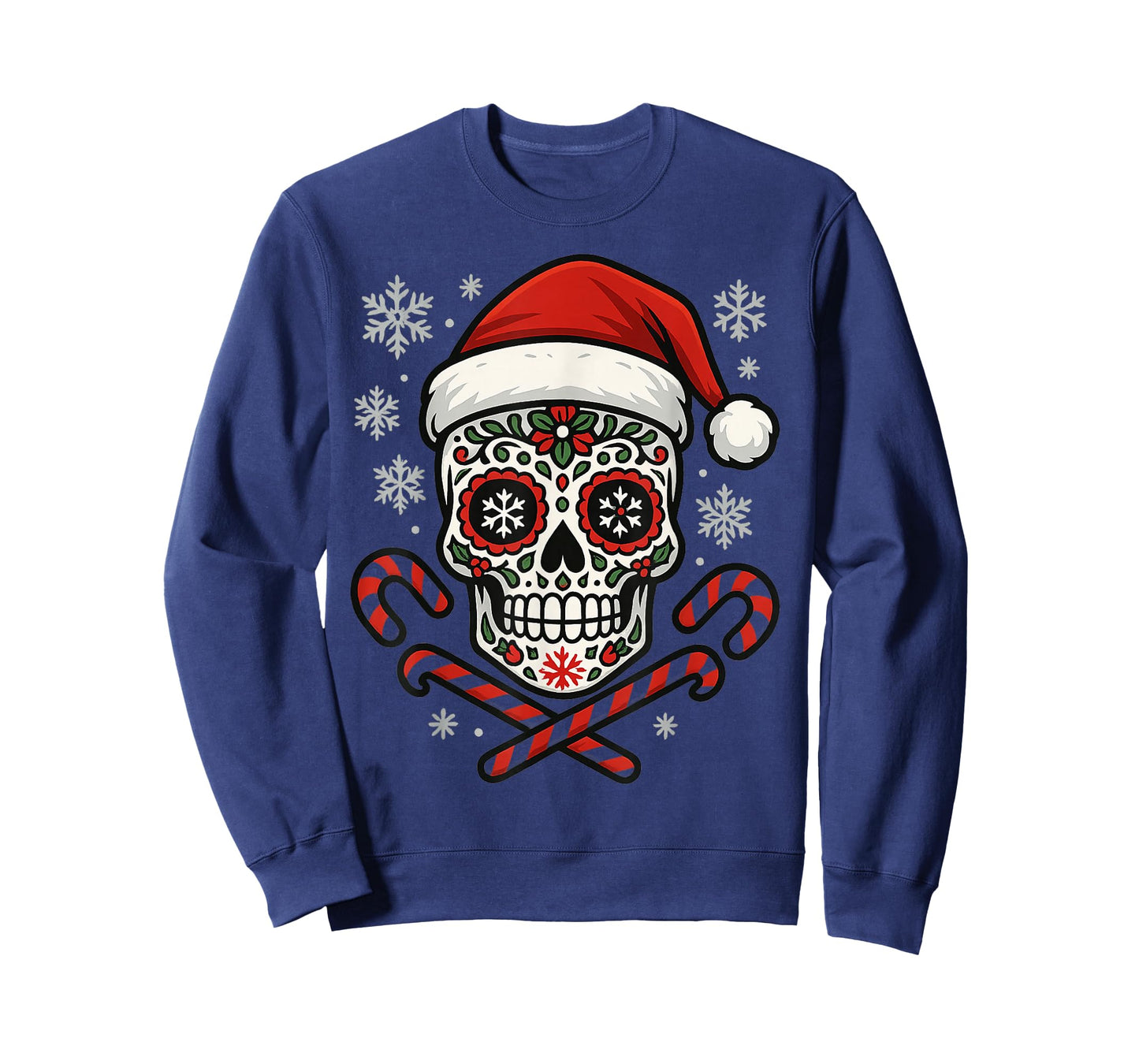 Christmas Sugar Calavera Skull Santa Hat Candy Cane Funny T-Shirt