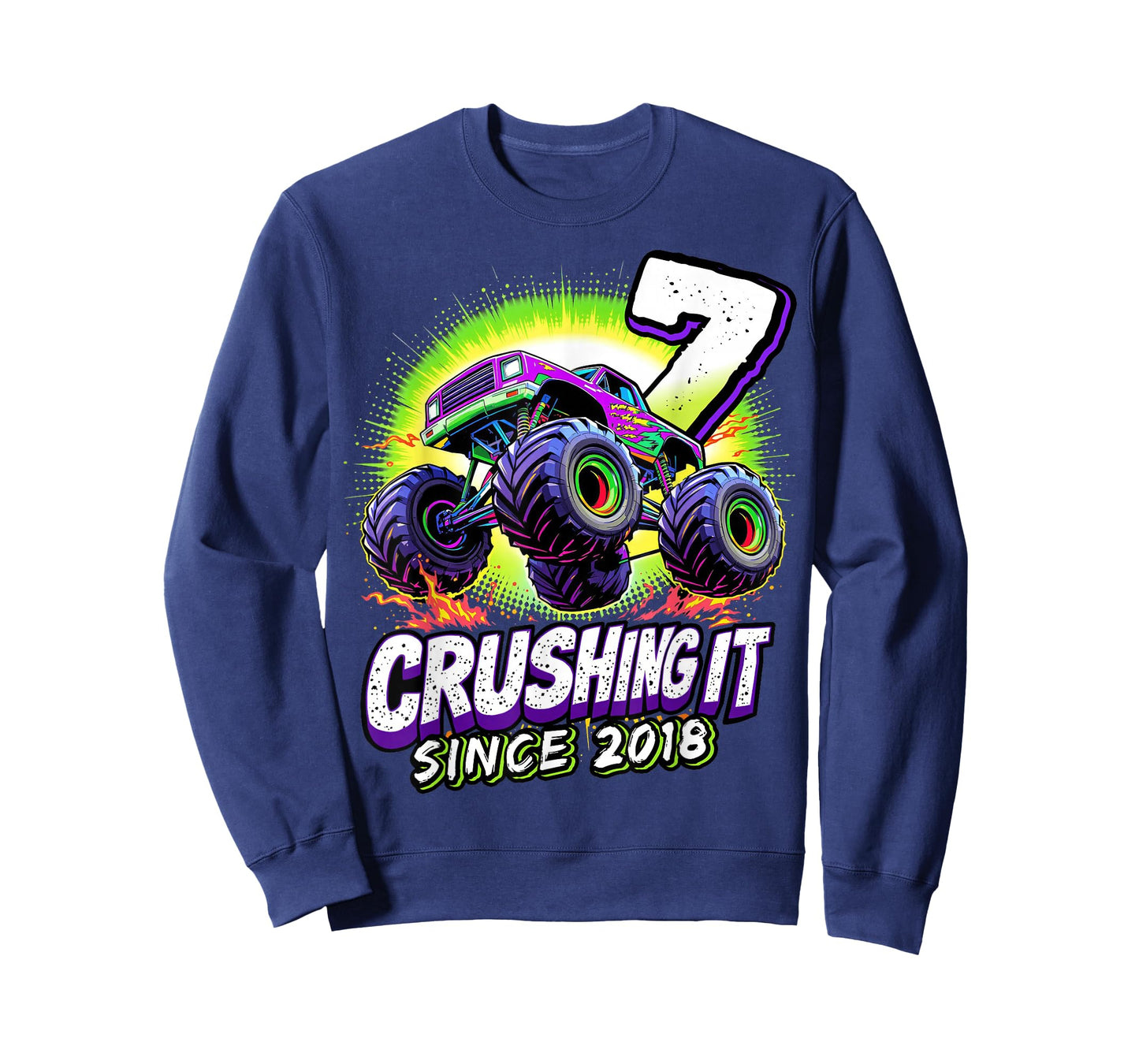 Birthday Monster Truck 7 year Old Boys 7th Party Born 2018 T-Shirt