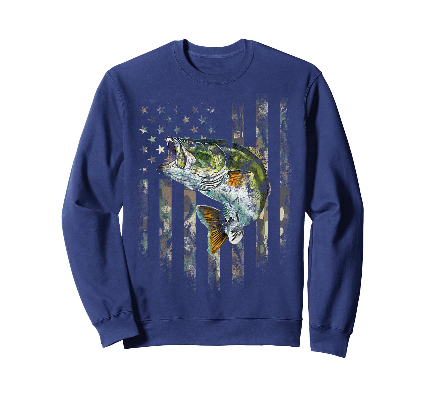 Camo American Flag Bass Fishing Fishermen Patriotic USA Flag T-Shirt