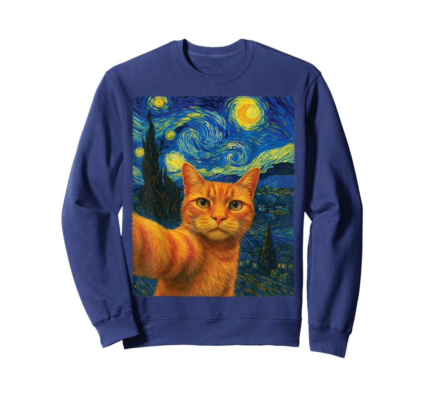 Orange Cat Selfie Van Gogh's Starry Night Cat Mom Cat Lovers T-Shirt