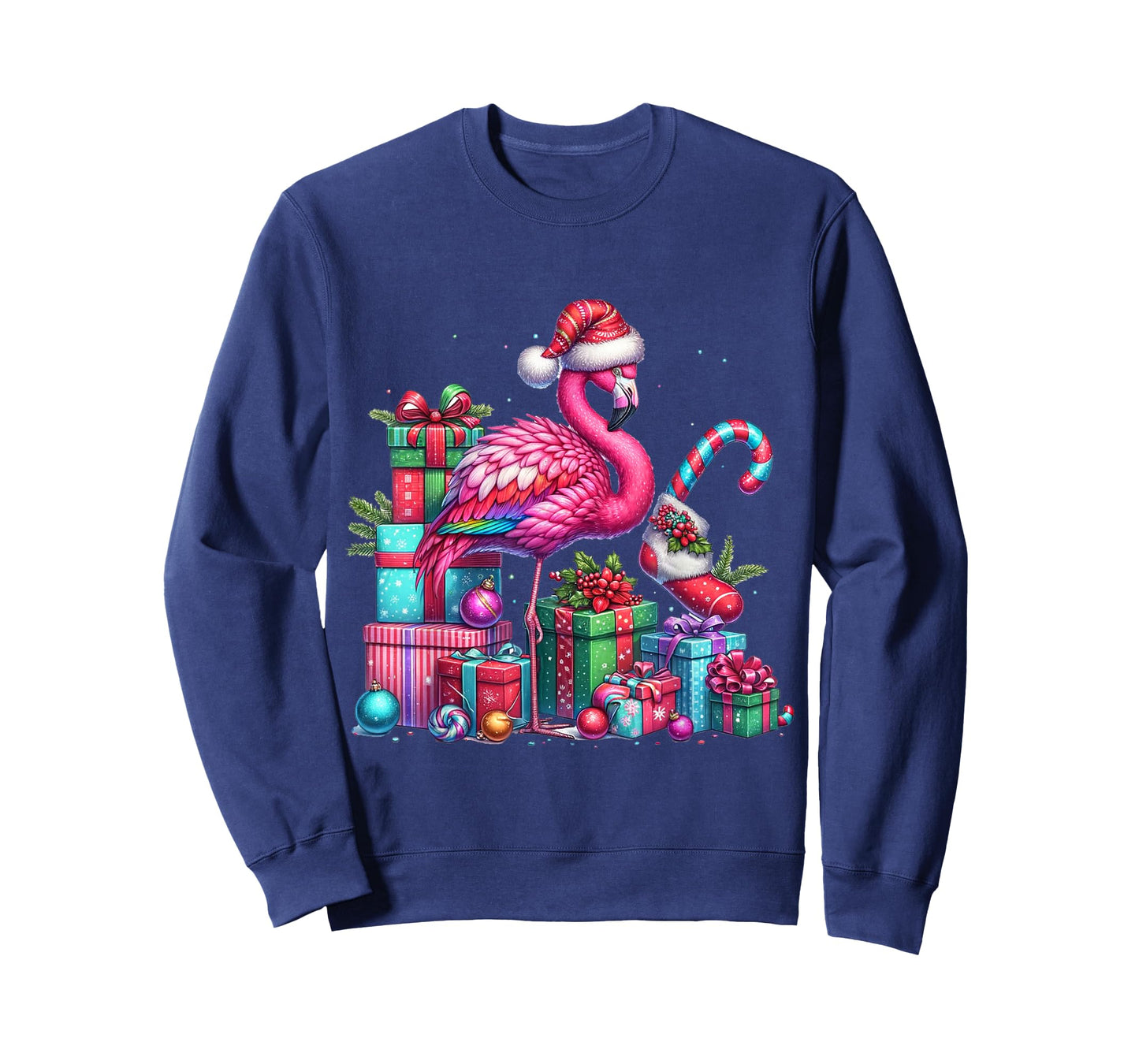 Funny Festive Flamingo Holiday Pink Christmas Xmas Santa Hat T-Shirt