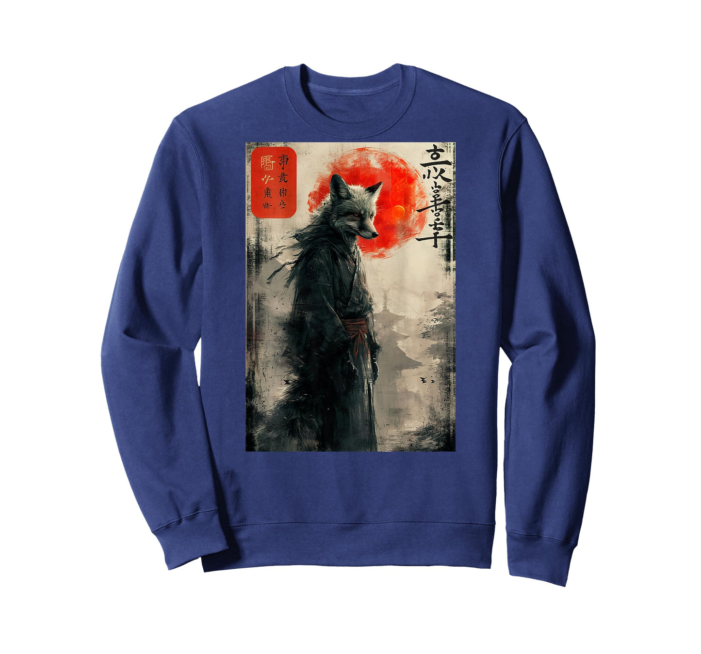 Japanese Woodblock Art of a Samurai Fox with Japanese (Back) T-Shirt
