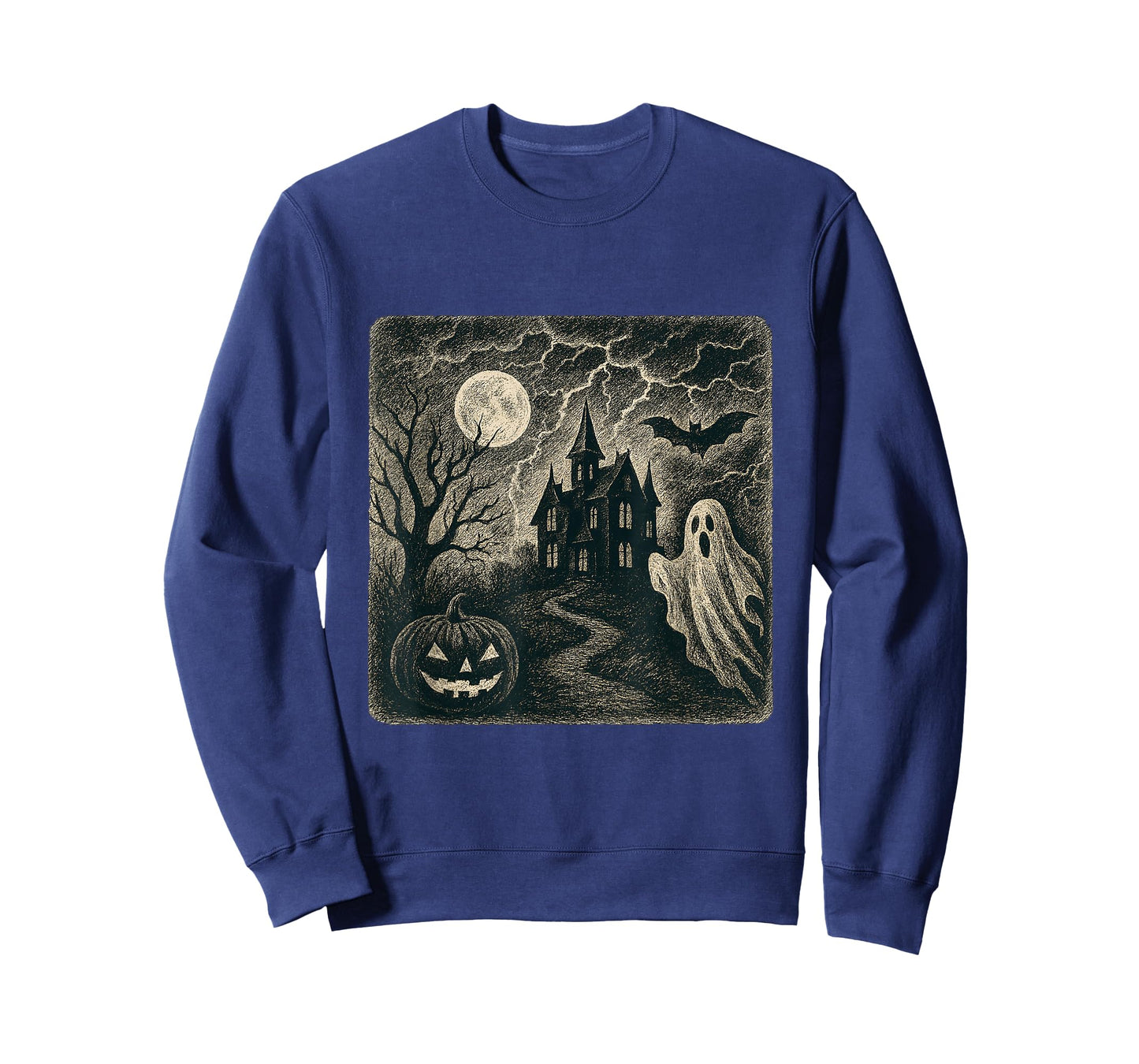 Haunted House Vintage Ghost Moon Halloween Scene T-Shirt