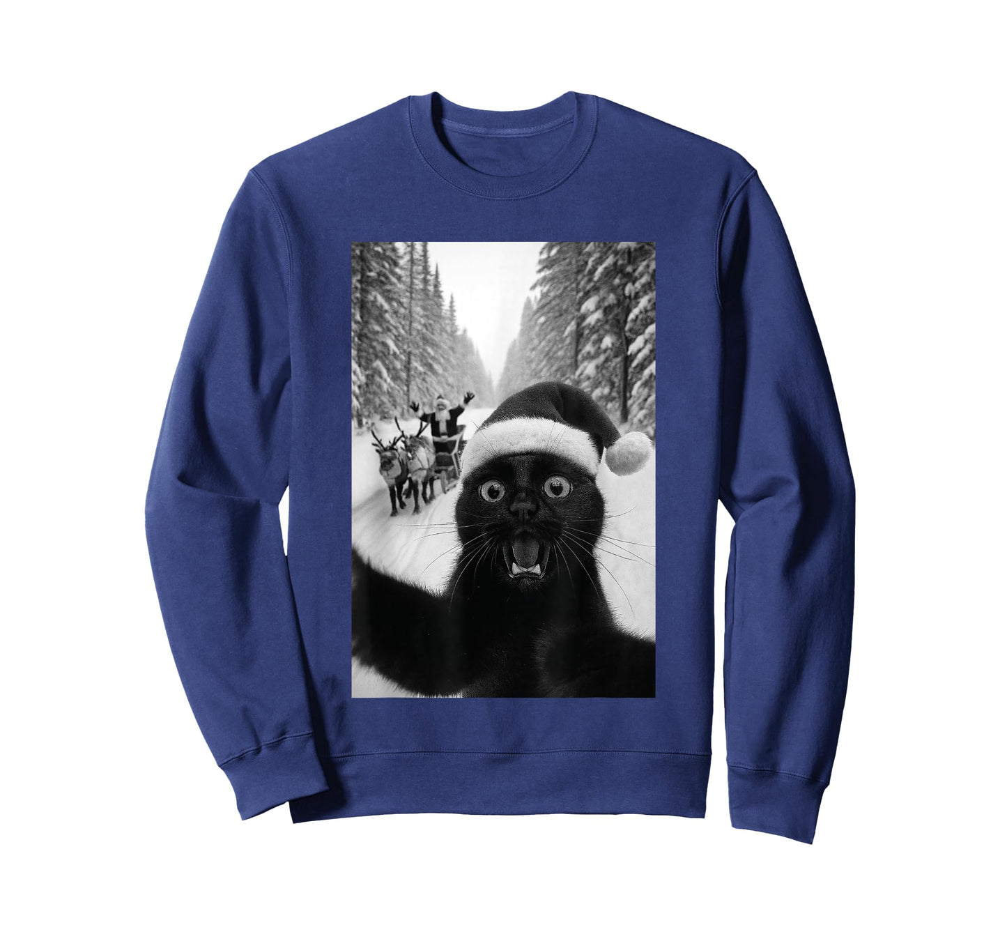 Funny Black Cat Selfie with Santa Christmas T-Shirt