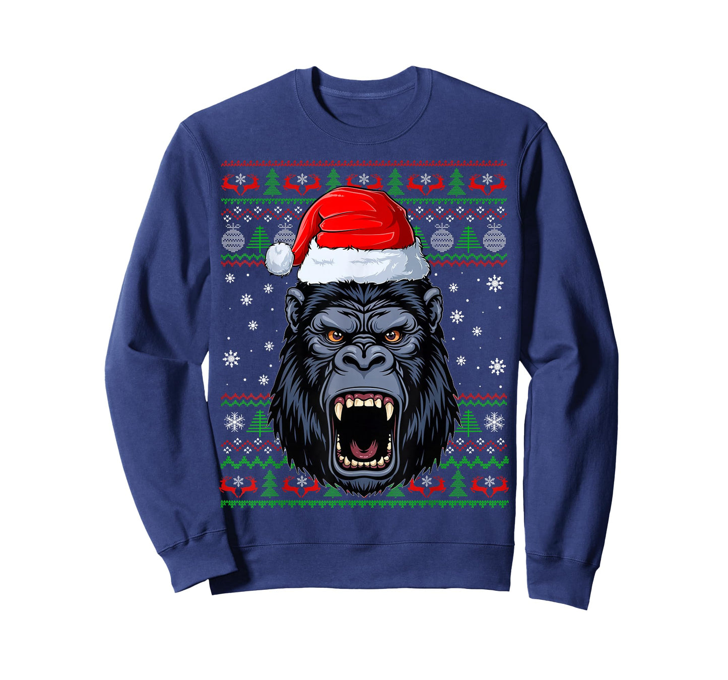 Gorilla Christmas Ugly Sweater Funny Santa Animal Head Xmas T-Shirt