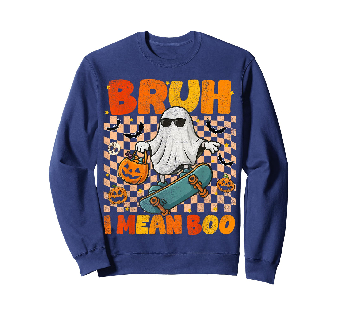 Bruh I Mean Boo Skateboard Ghost Halloween Costumes Boys T-Shirt