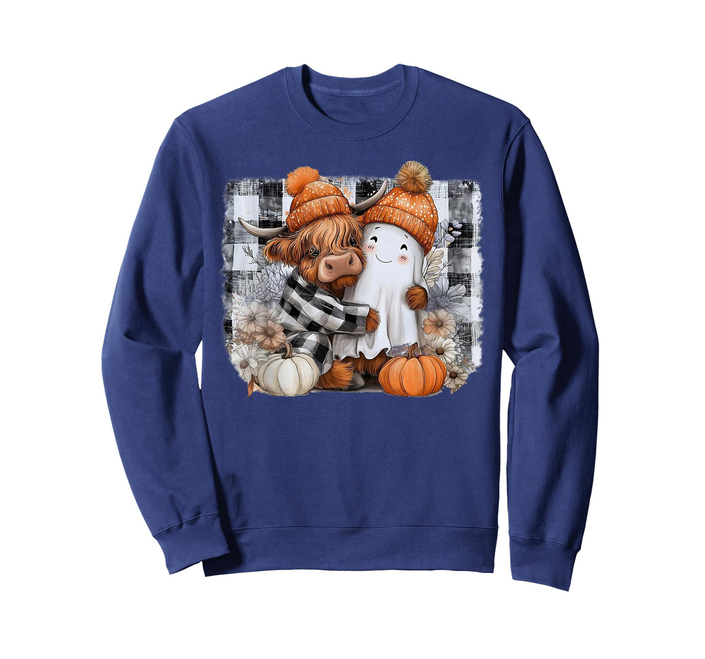 Funny Halloween Highland Cow Ghost Spooky Pumpkin Hello Fall T-Shirt