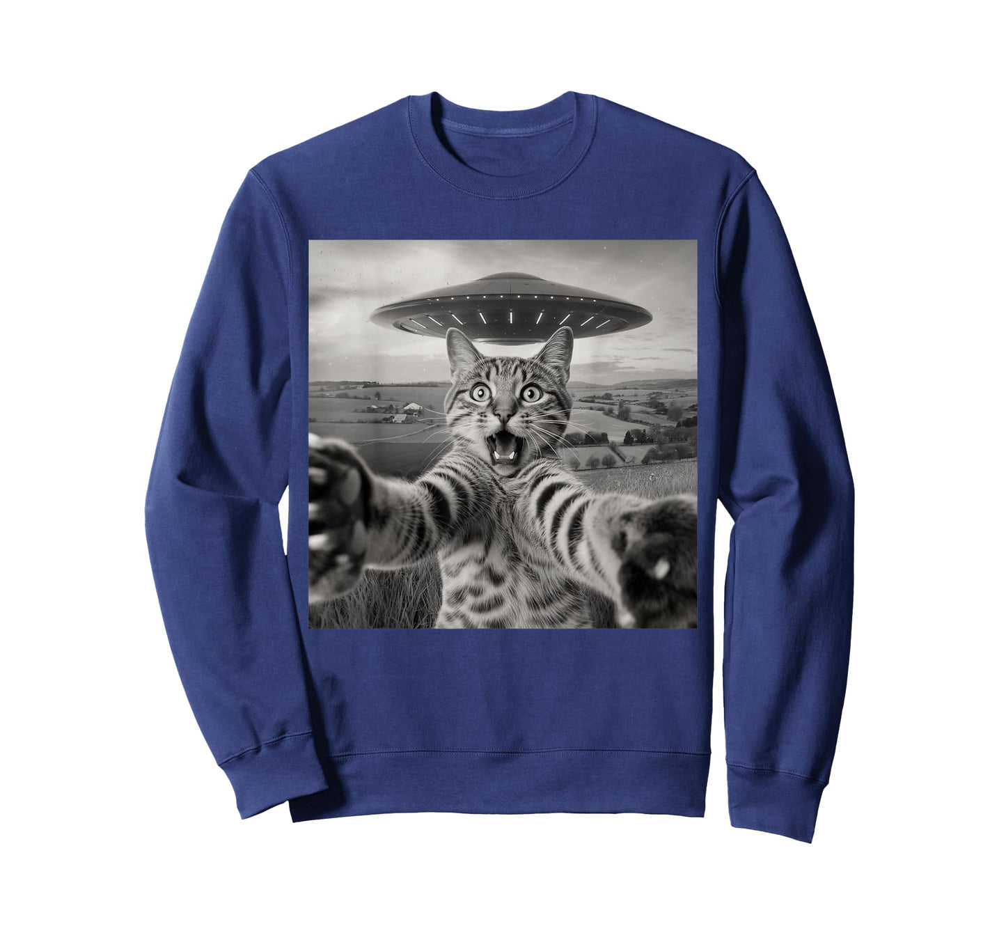 Cat Selfie With Alien UFO Funny Cat Sarcastic Humor Meme Men Women Kids T-Shirt