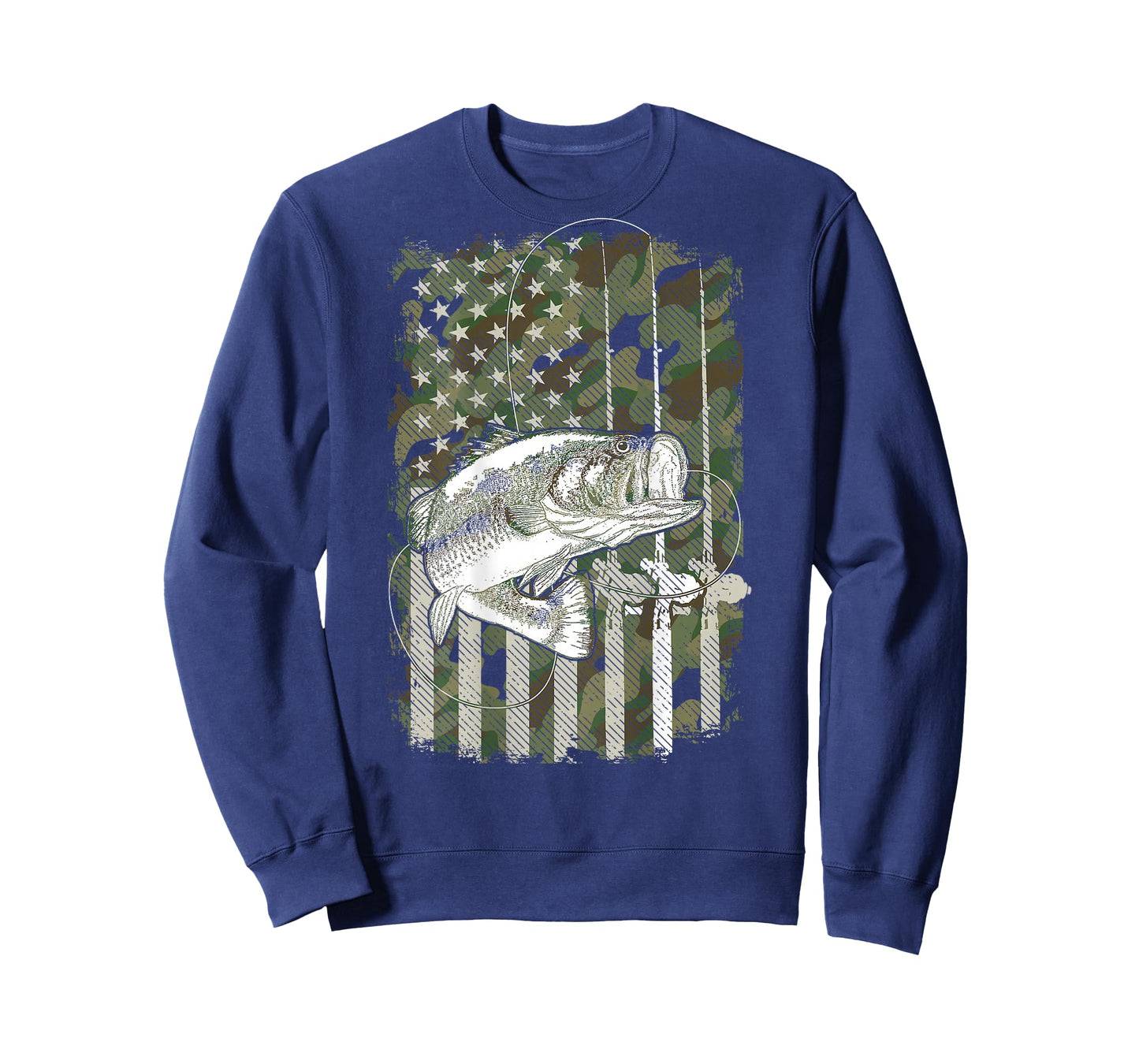 American Flag Camo Bass Fish Fishing (On Back) For Fisherman T-Shirt