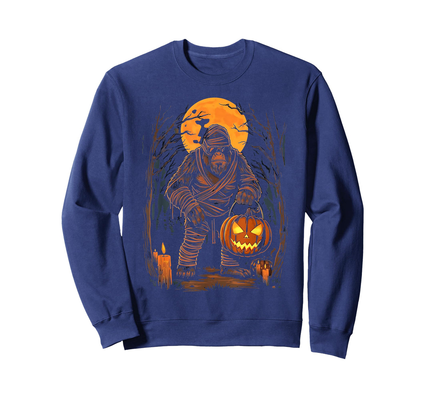Mummy Bigfoot Holding Pumpkin Halloween Costume Fun T-Shirt