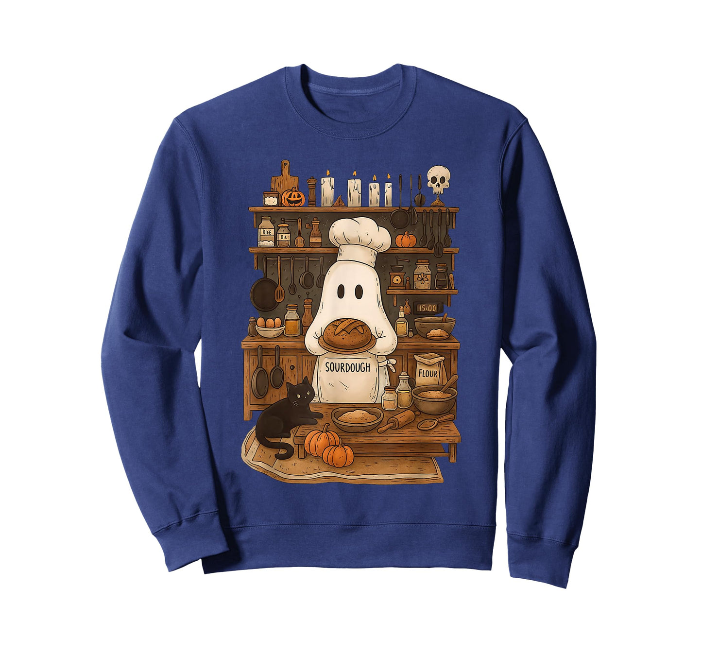 Retro Ghost Baking Sourdough Halloween Spooky Chef Baker T-Shirt