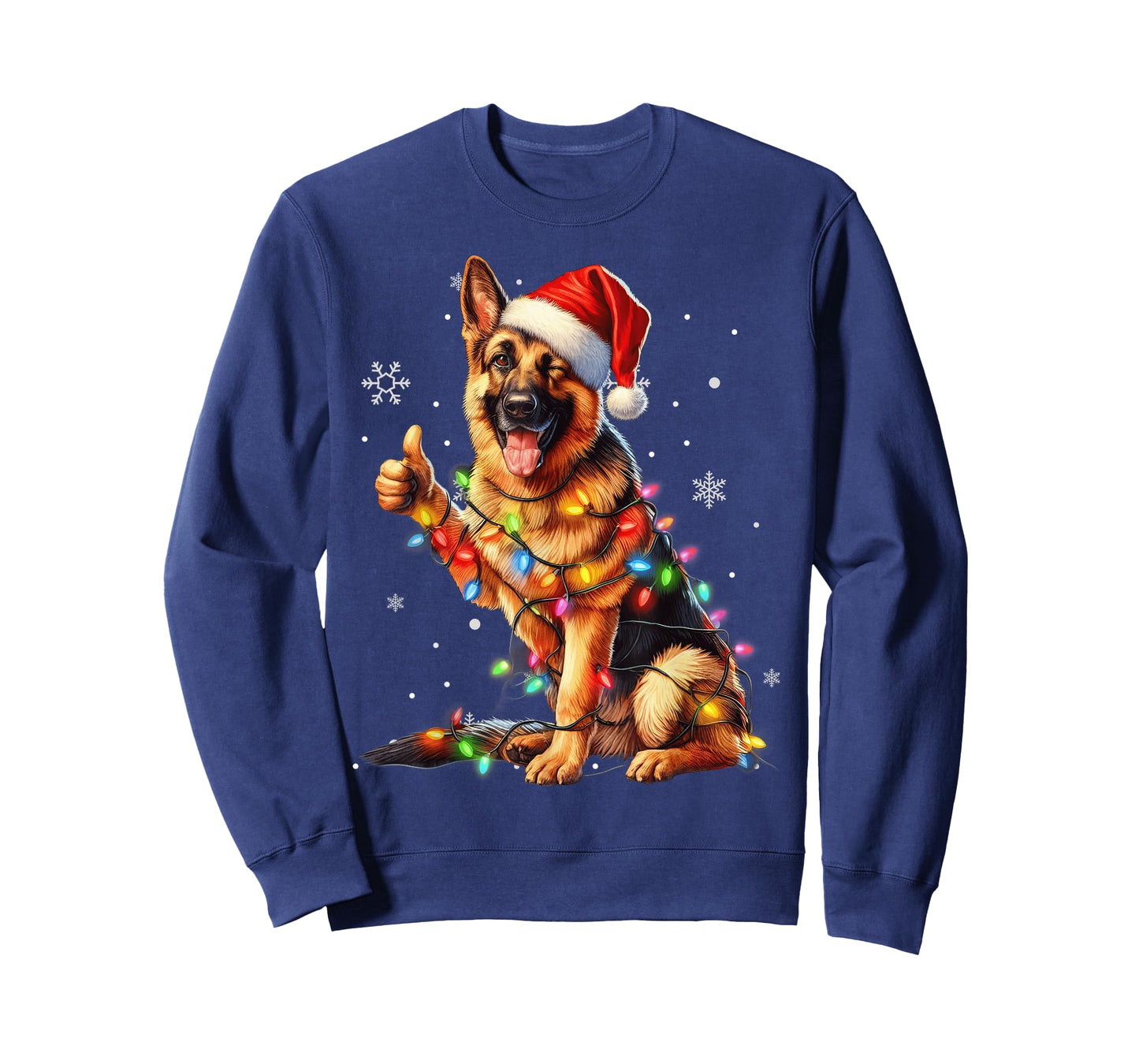 German Shepherd Santa Christmas Tree Lights, Ugly Pajamas T-Shirt