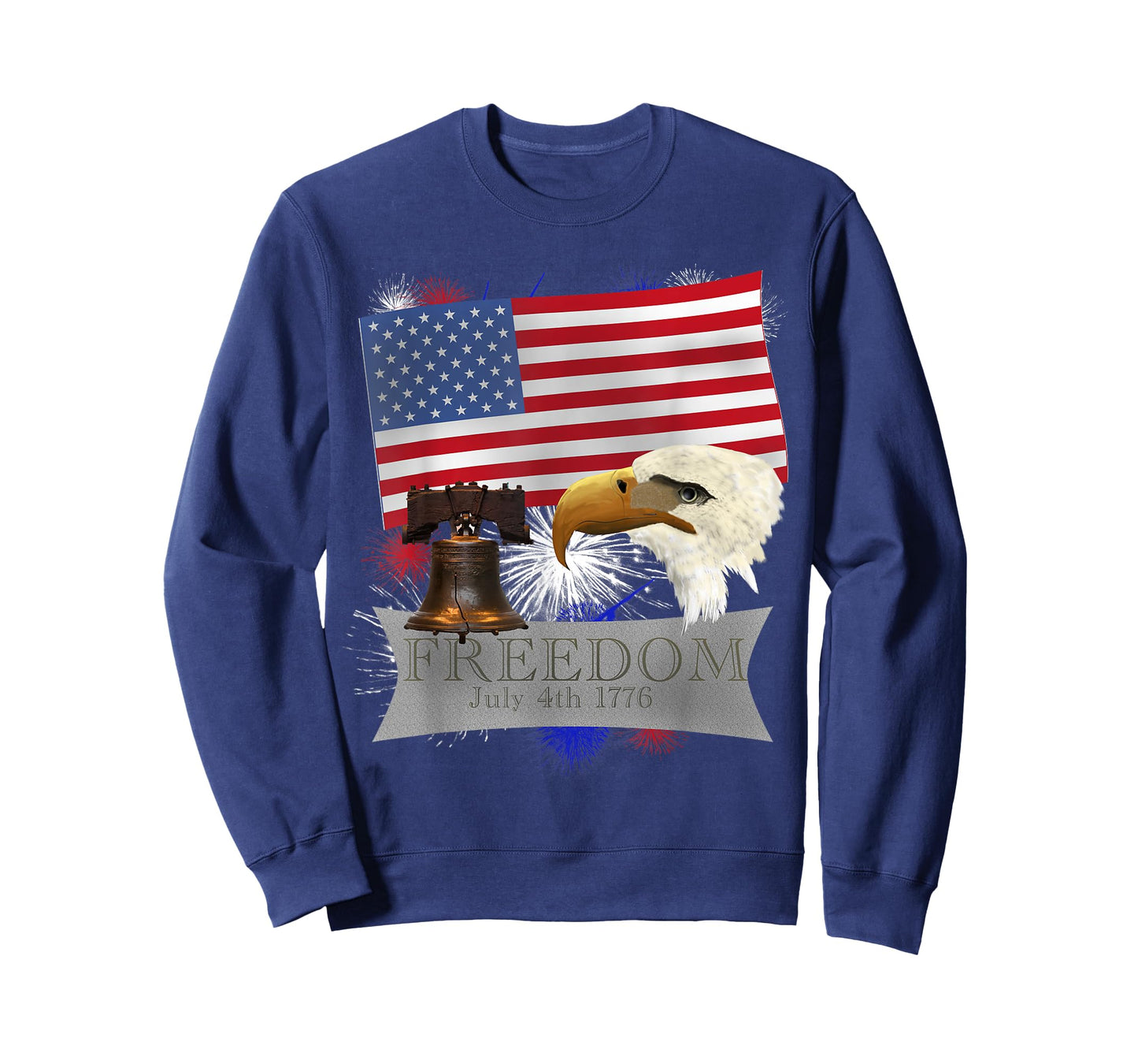 Freedom July 4th 1776 Flag, Fireworks, Eagle Liberty Bell T-Shirt