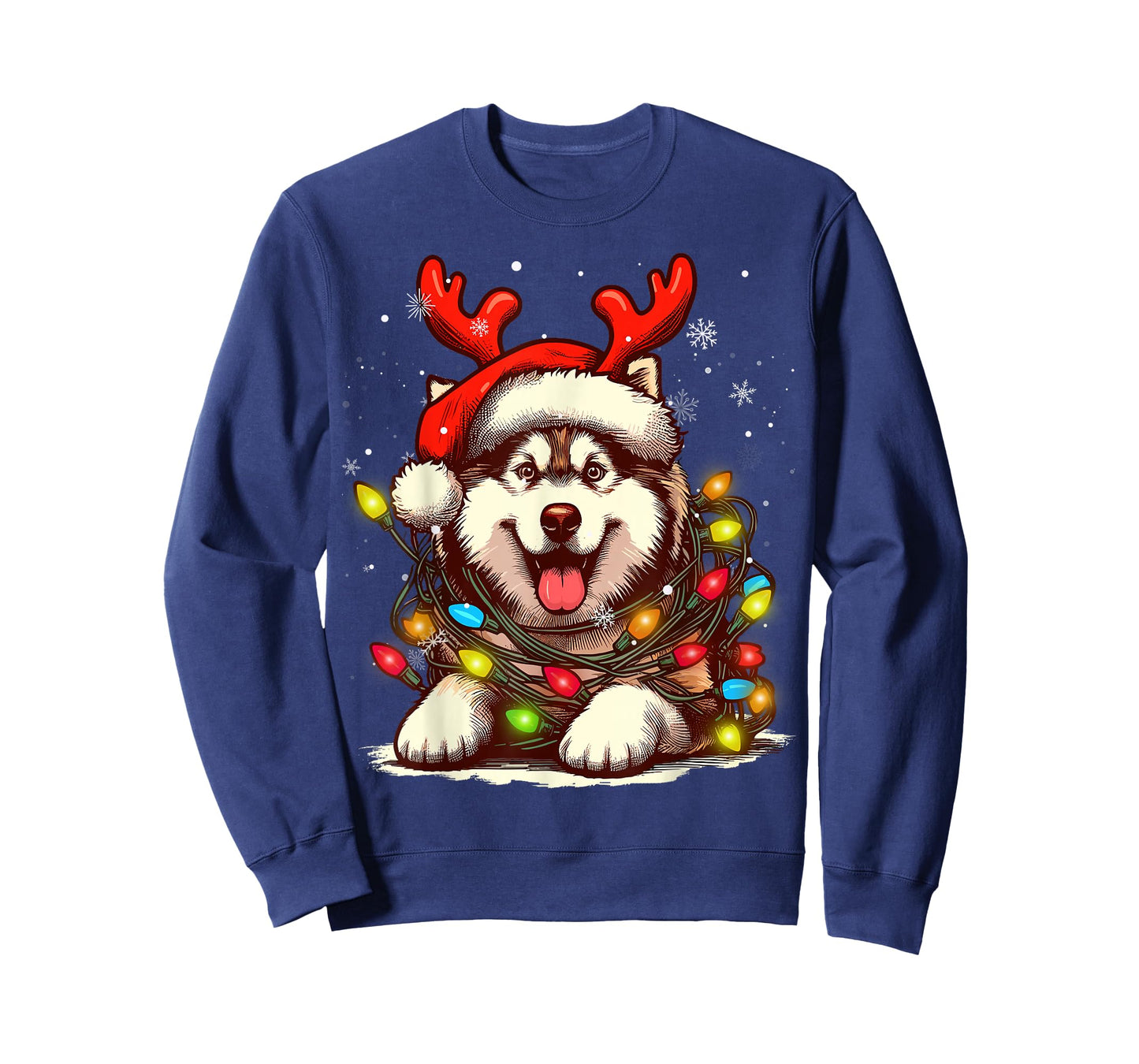 Siberian Husky Christmas Tree Lights Dog Santa Women Men Kid T-Shirt