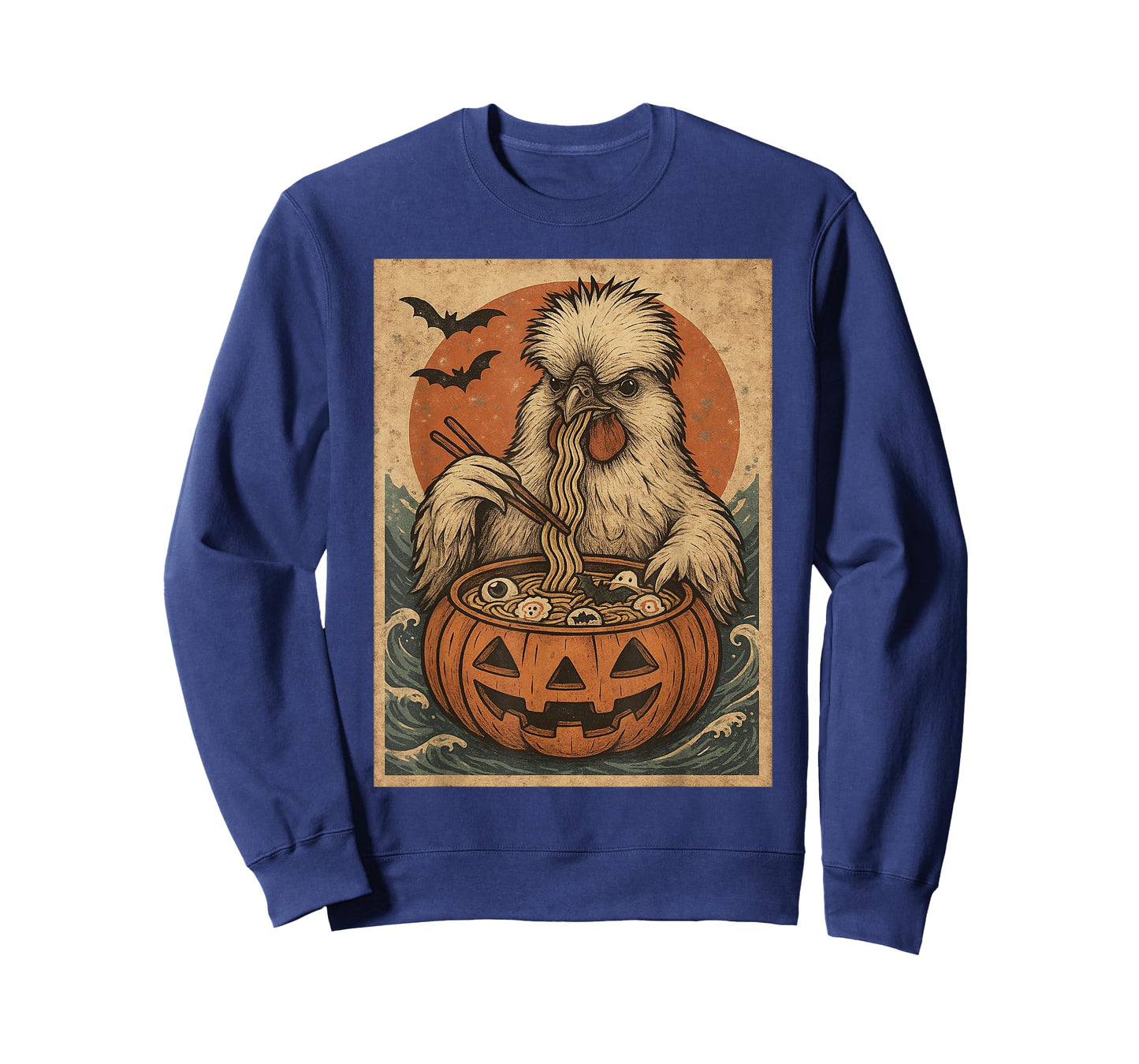 Funny Spooky Silkie Chicken Pumpkin Japanese Ramen Noodles T-Shirt