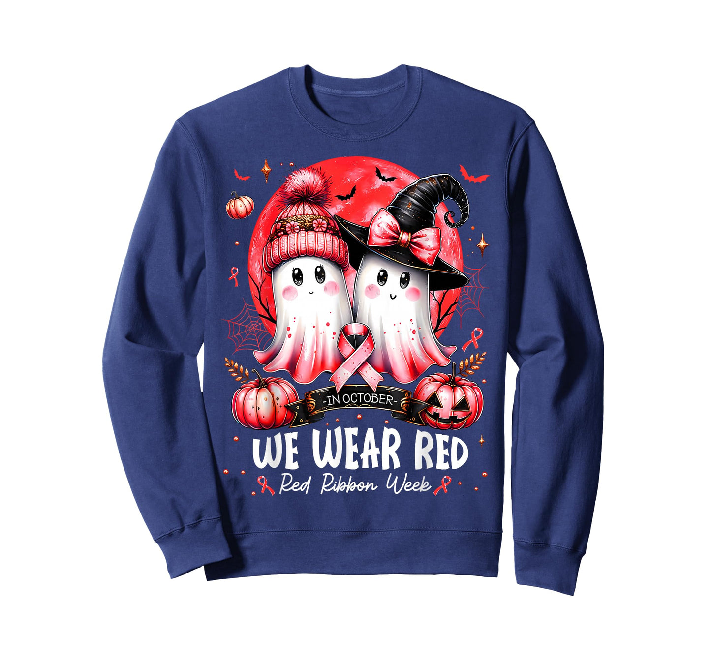 in October We Wear Red Ghost Witch Red Ribbon Week Halloween T-Shirt