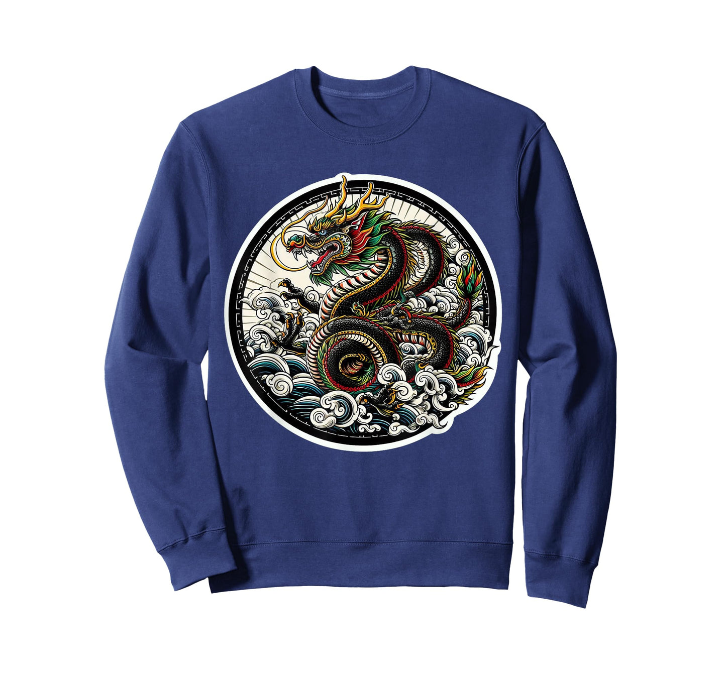 xDevery Asian Dragon Green Lucky Tattoo Design Colourful Vivid T-Shirt, Small, Black